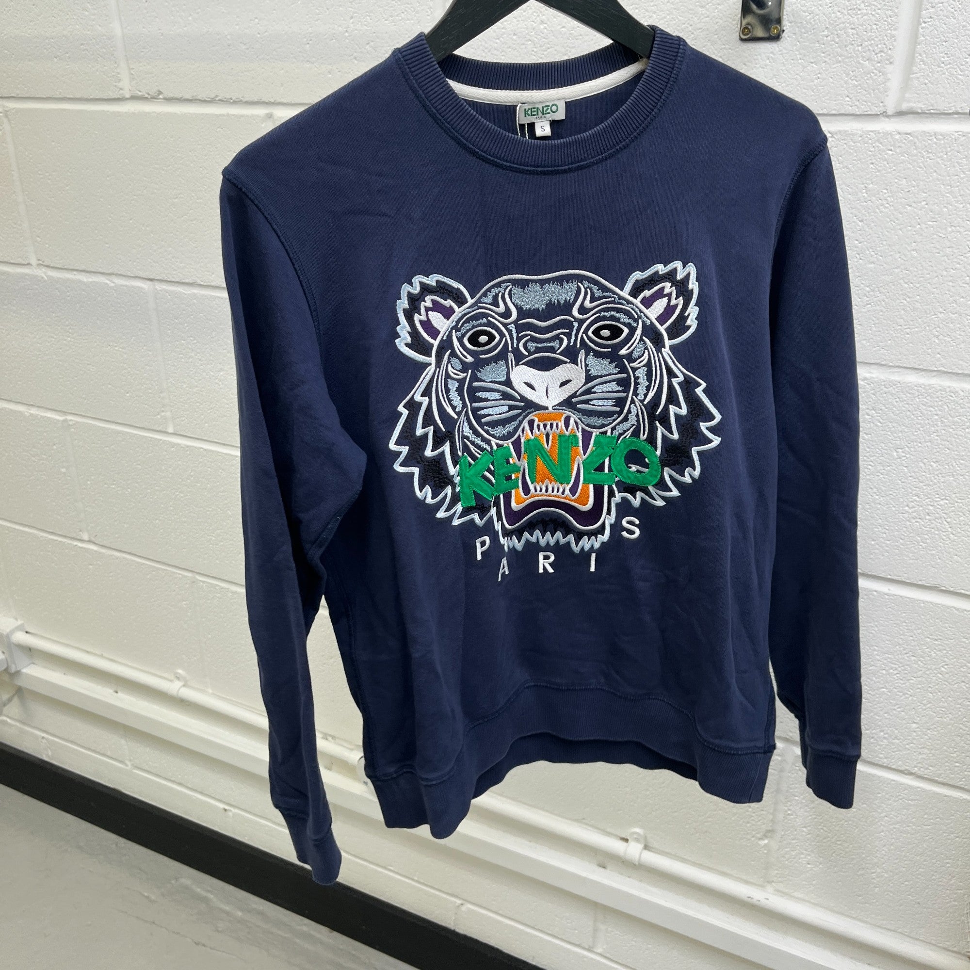 Men's Embroidered Tiger Sweatshirt Navy Size S