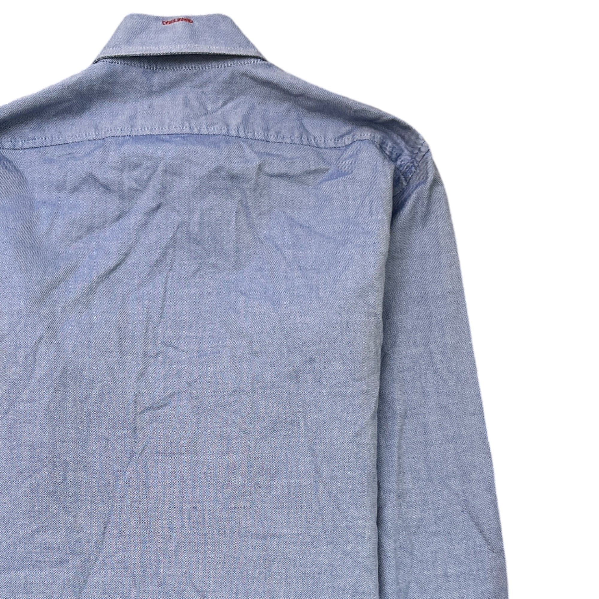 Men's Embroidered Logo Long Sleeve Shirt Blue Size M