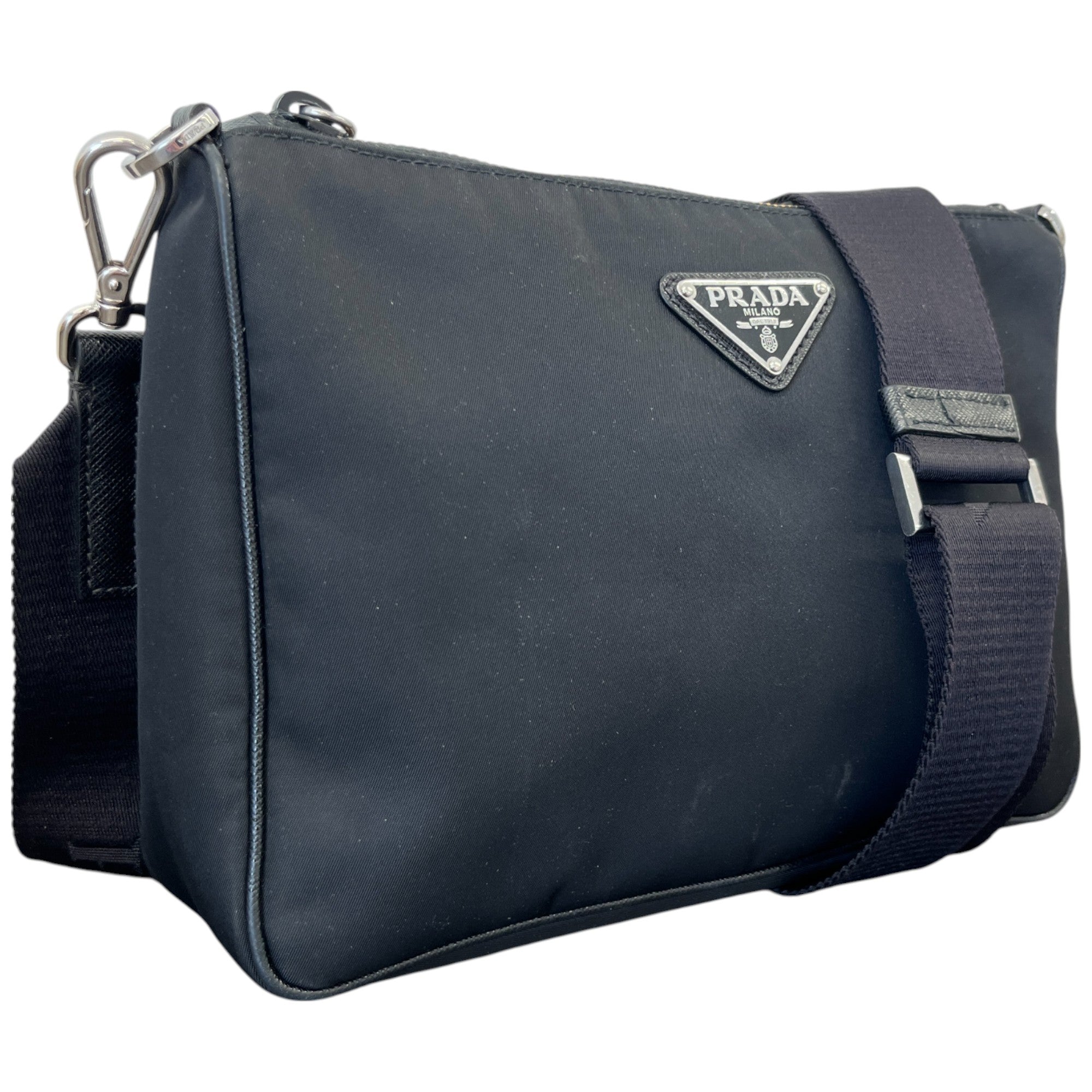 Men's Plaque Logo Re-Nylon Saffiano Shoulder Bag Black