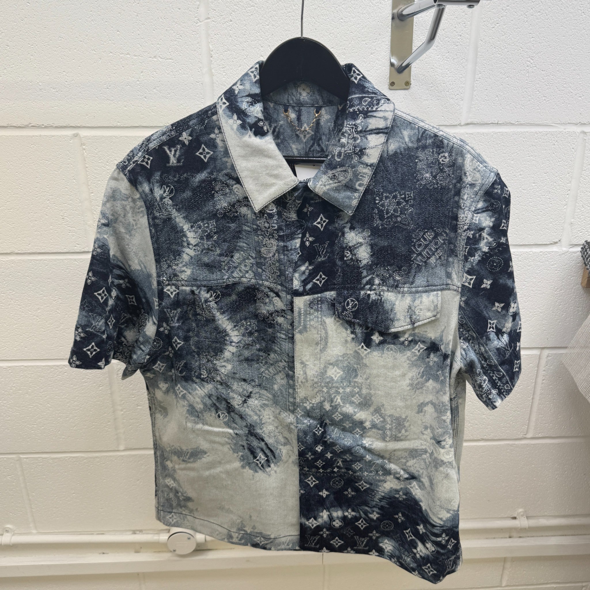 Men's Monogram Bandana Denim Shirt Navy Size M