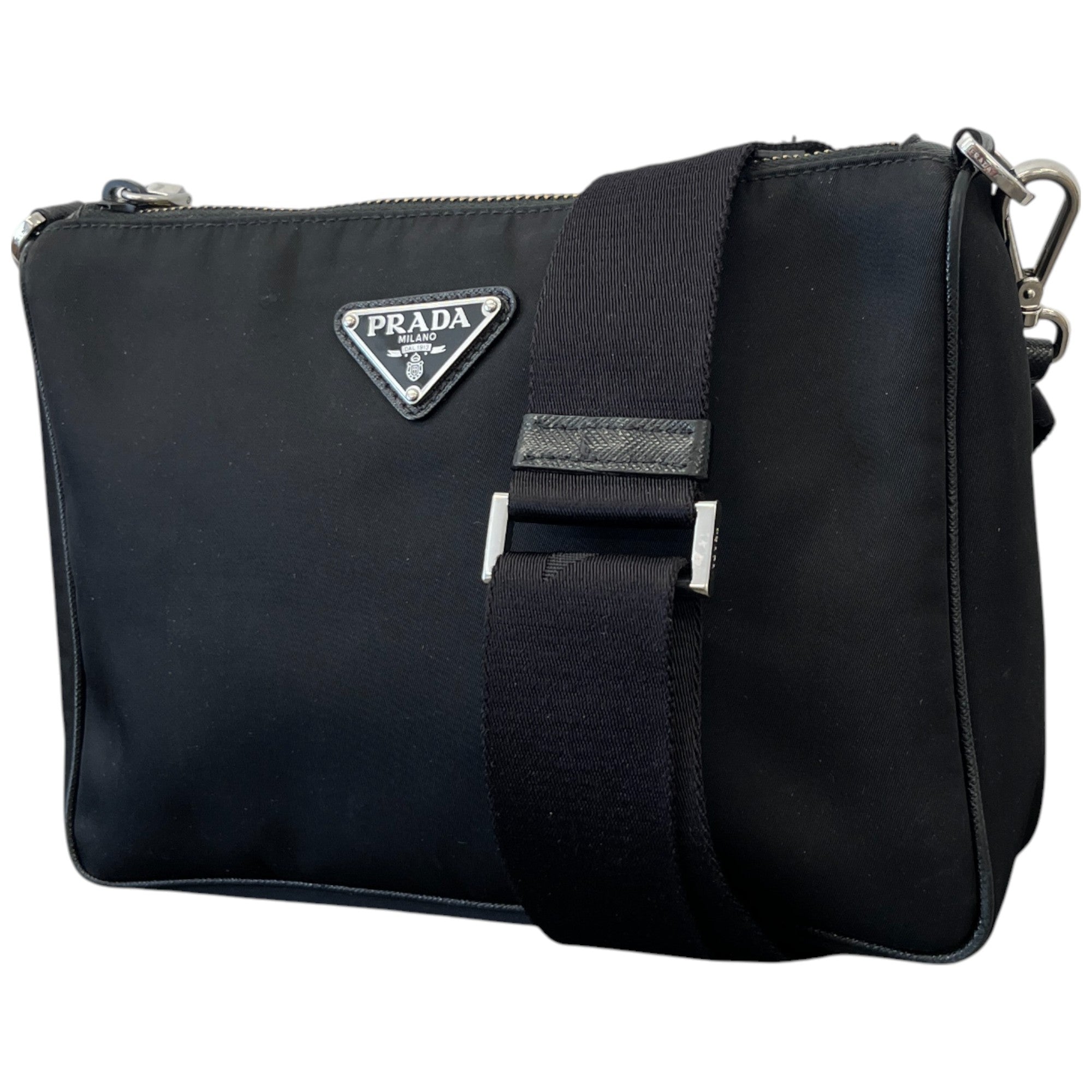 Men's Plaque Logo Re-Nylon Saffiano Shoulder Bag Black
