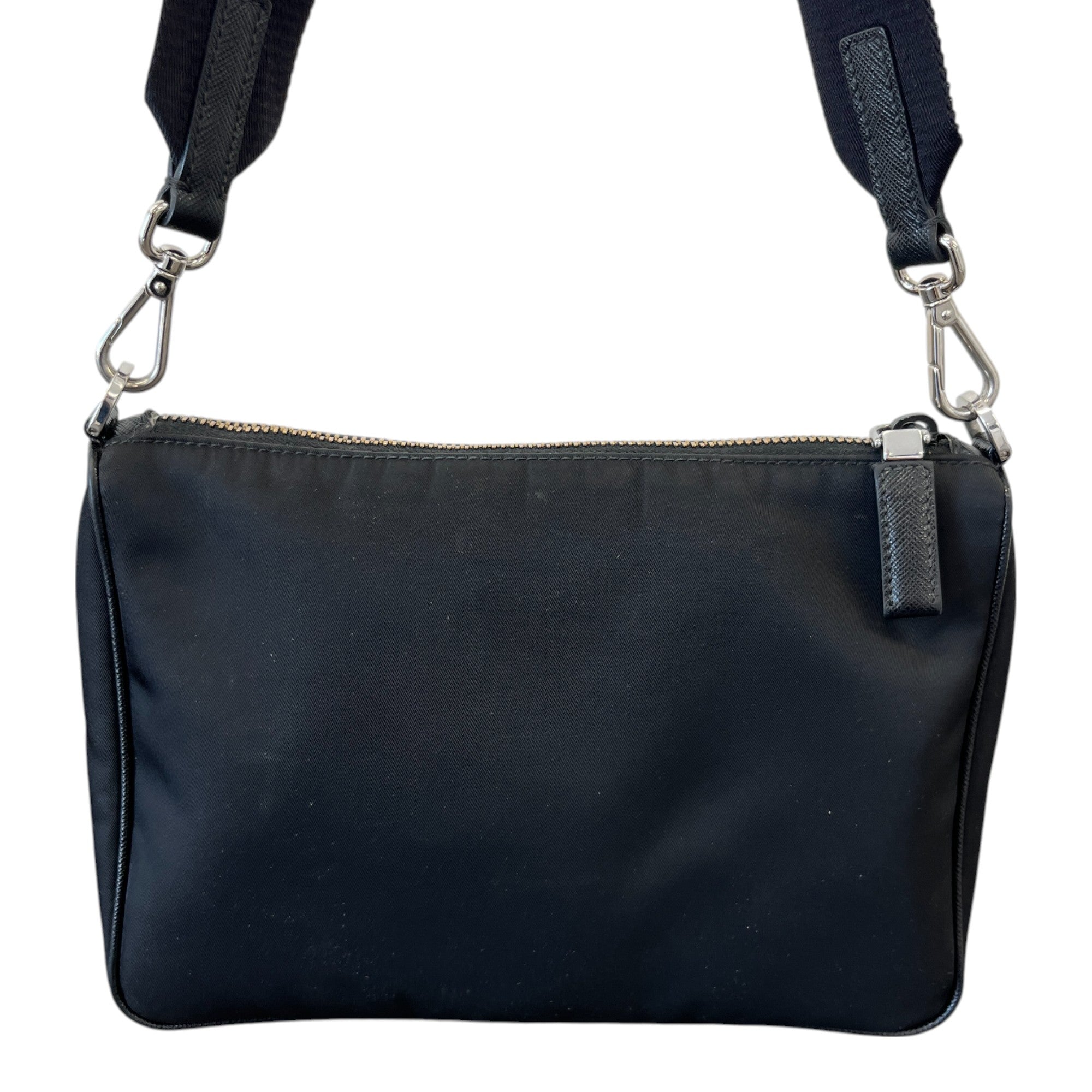 Men's Plaque Logo Re-Nylon Saffiano Shoulder Bag Black