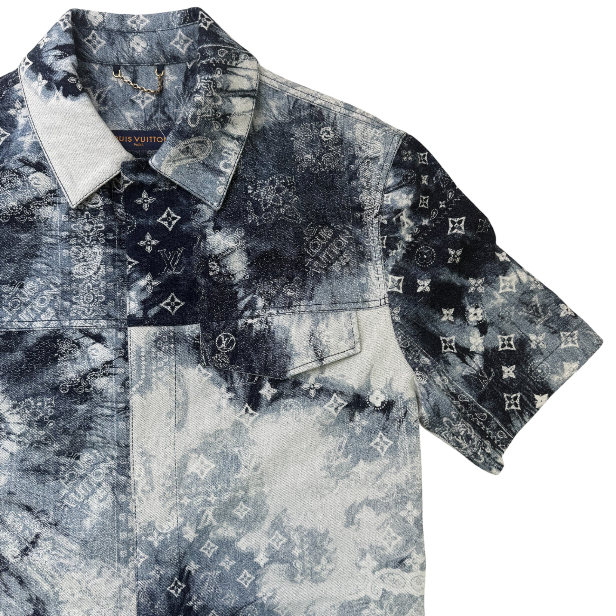 Men's Monogram Bandana Denim Shirt Navy Size M