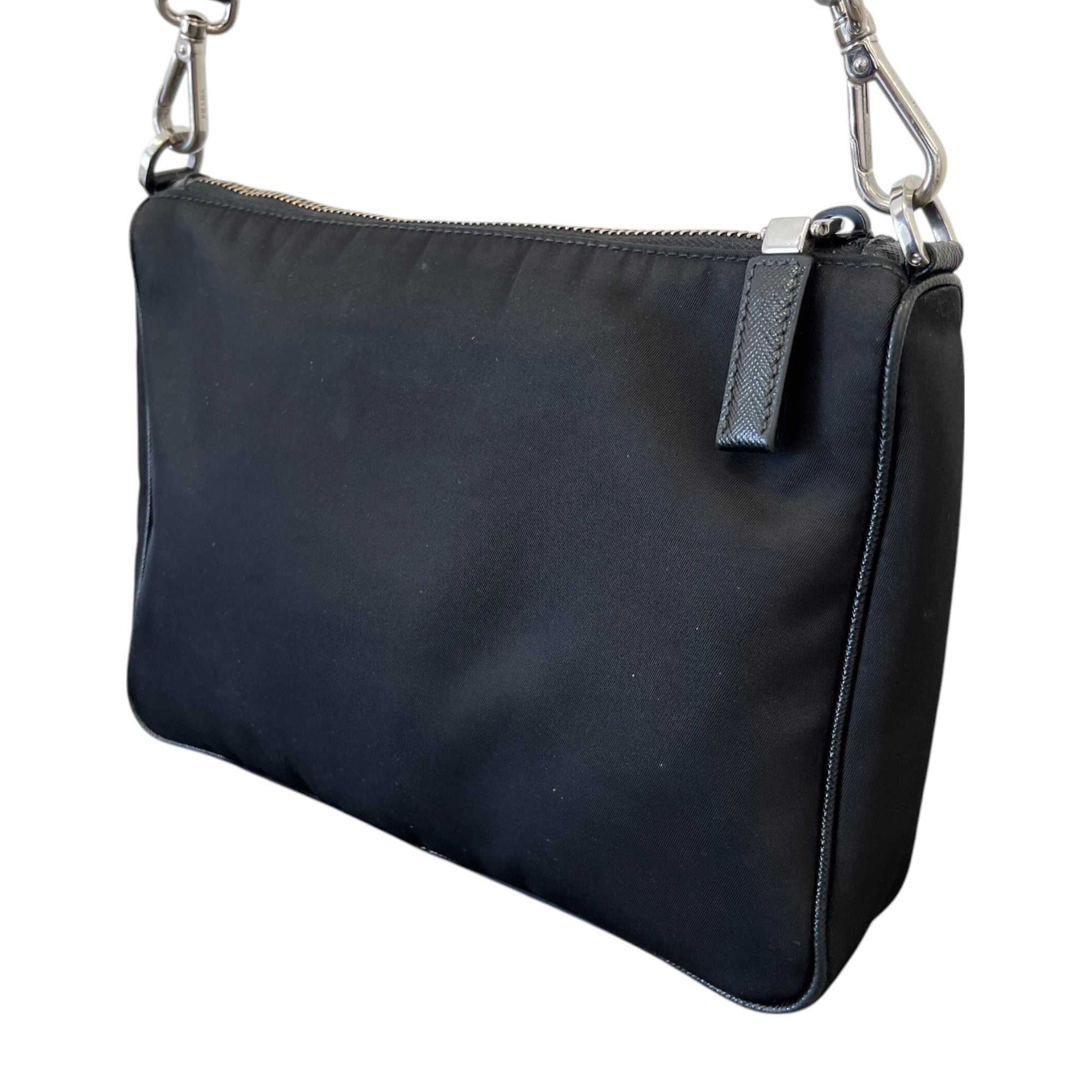 Men's Plaque Logo Re-Nylon Saffiano Shoulder Bag Black