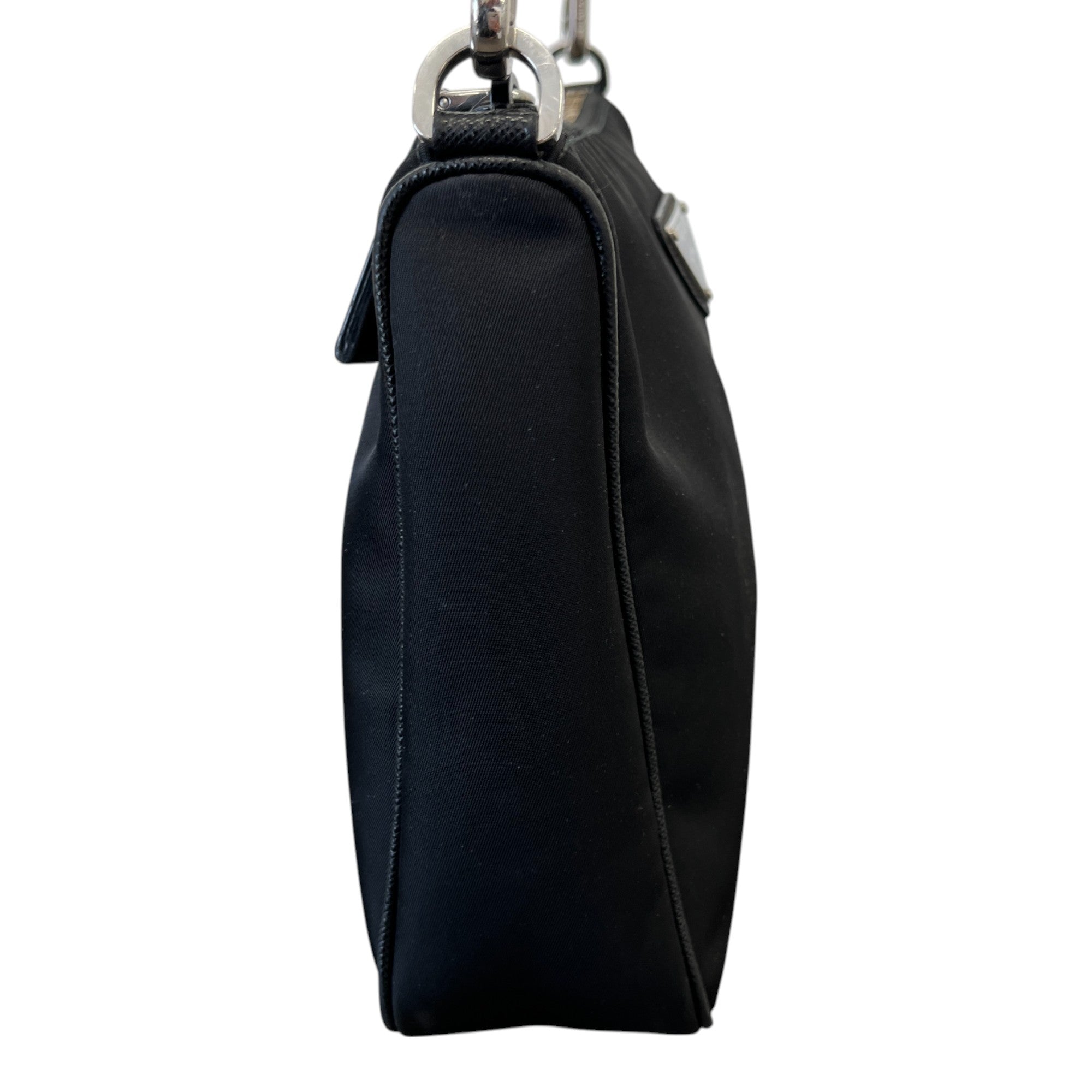 Men's Plaque Logo Re-Nylon Saffiano Shoulder Bag Black
