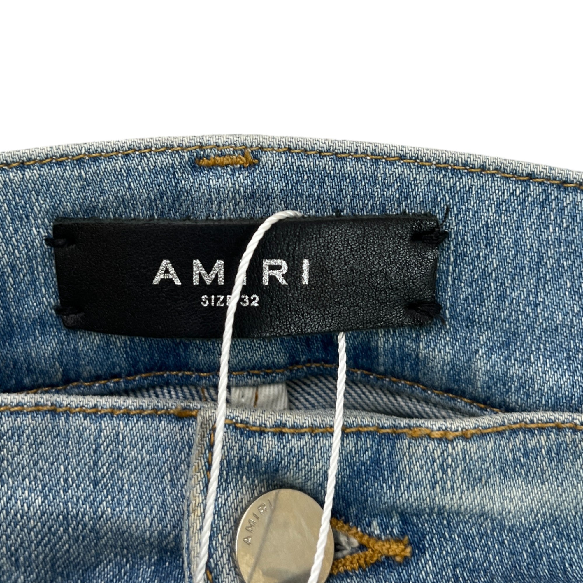 Men's Paint Drip Logo Jeans Blue Size Waist 32"