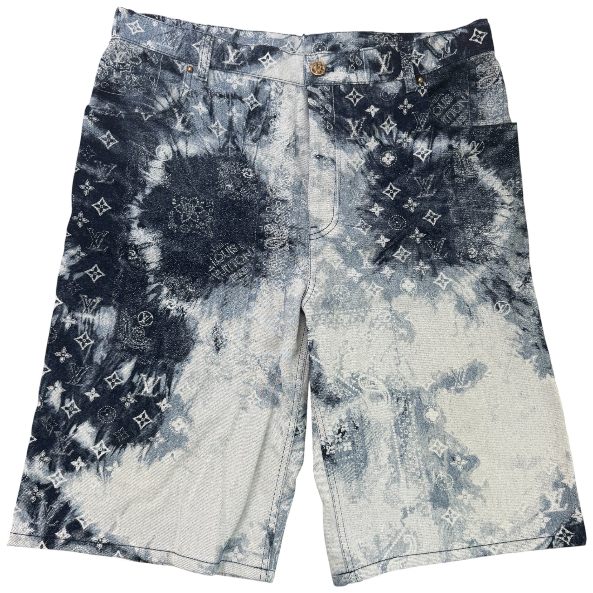 Men's Monogram Bandana Denim Shorts Navy Size Waist 36"
