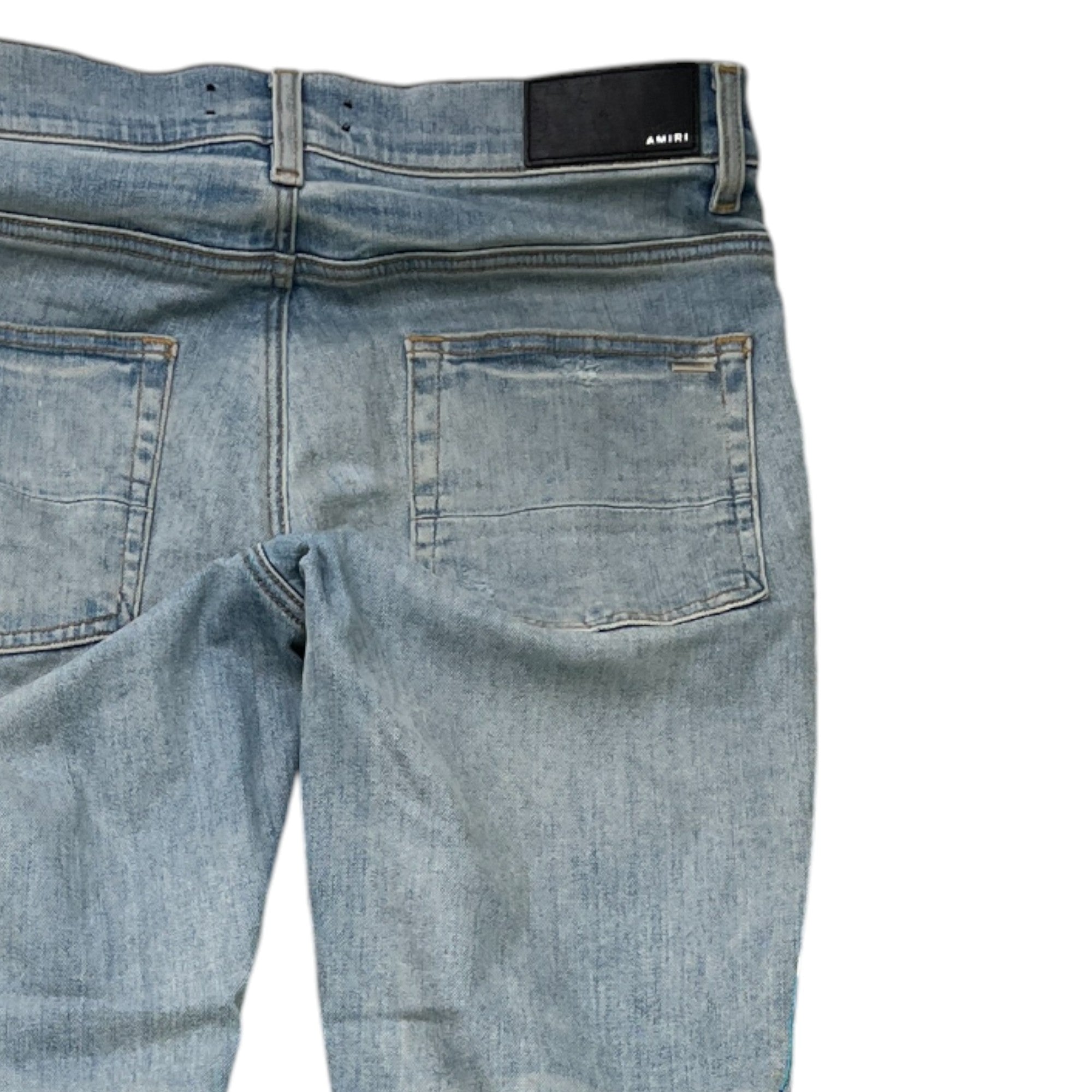 Men's Paint Drip Logo Jeans Blue Size Waist 32"