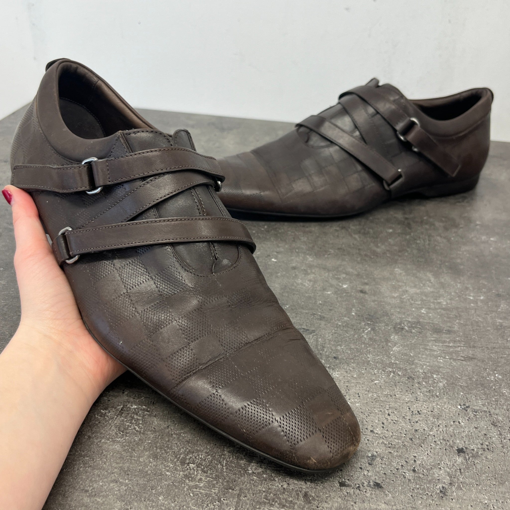 Men's Damier Check Loafers Brown Size EU 44 / UK 10