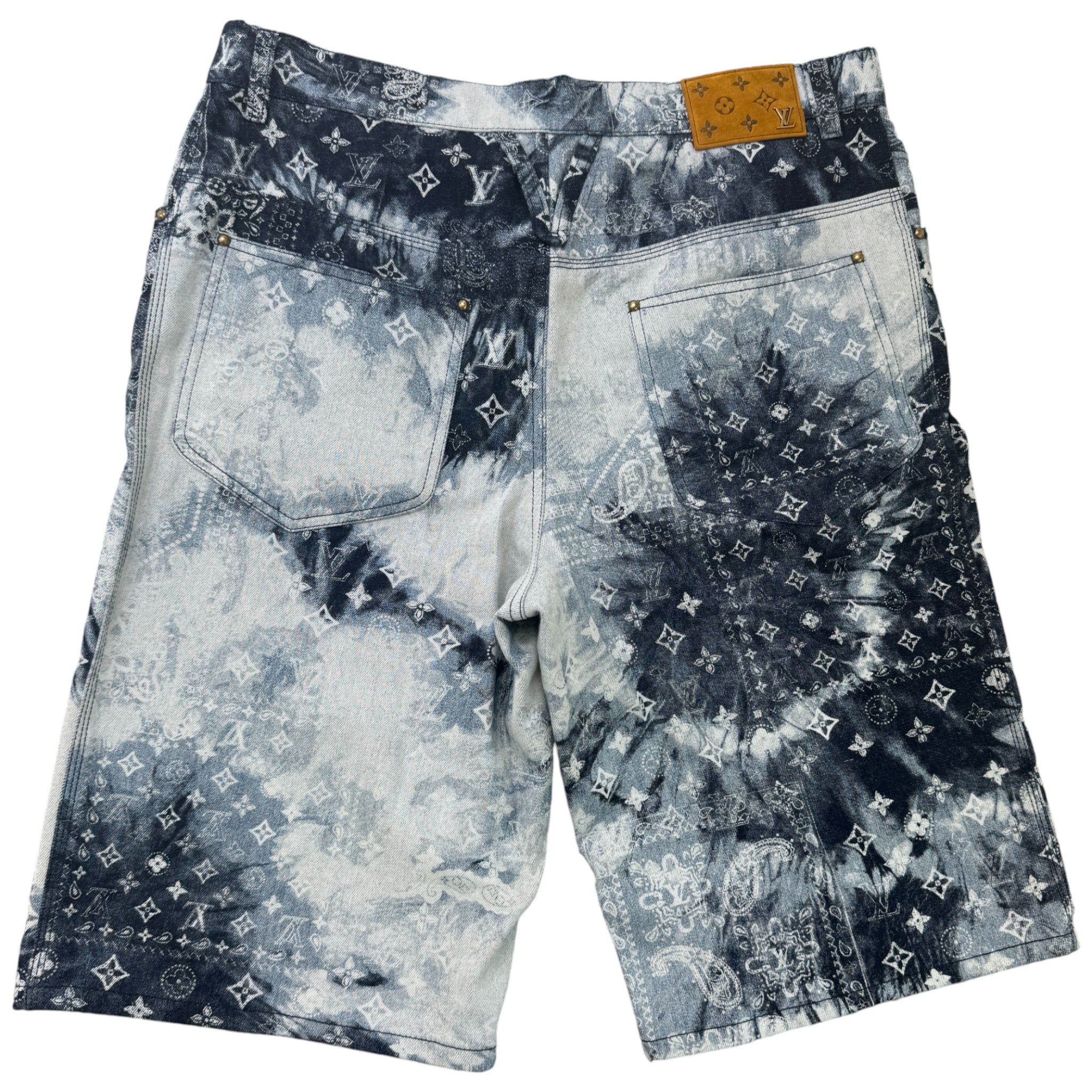 Men's Monogram Bandana Denim Shorts Navy Size Waist 36"