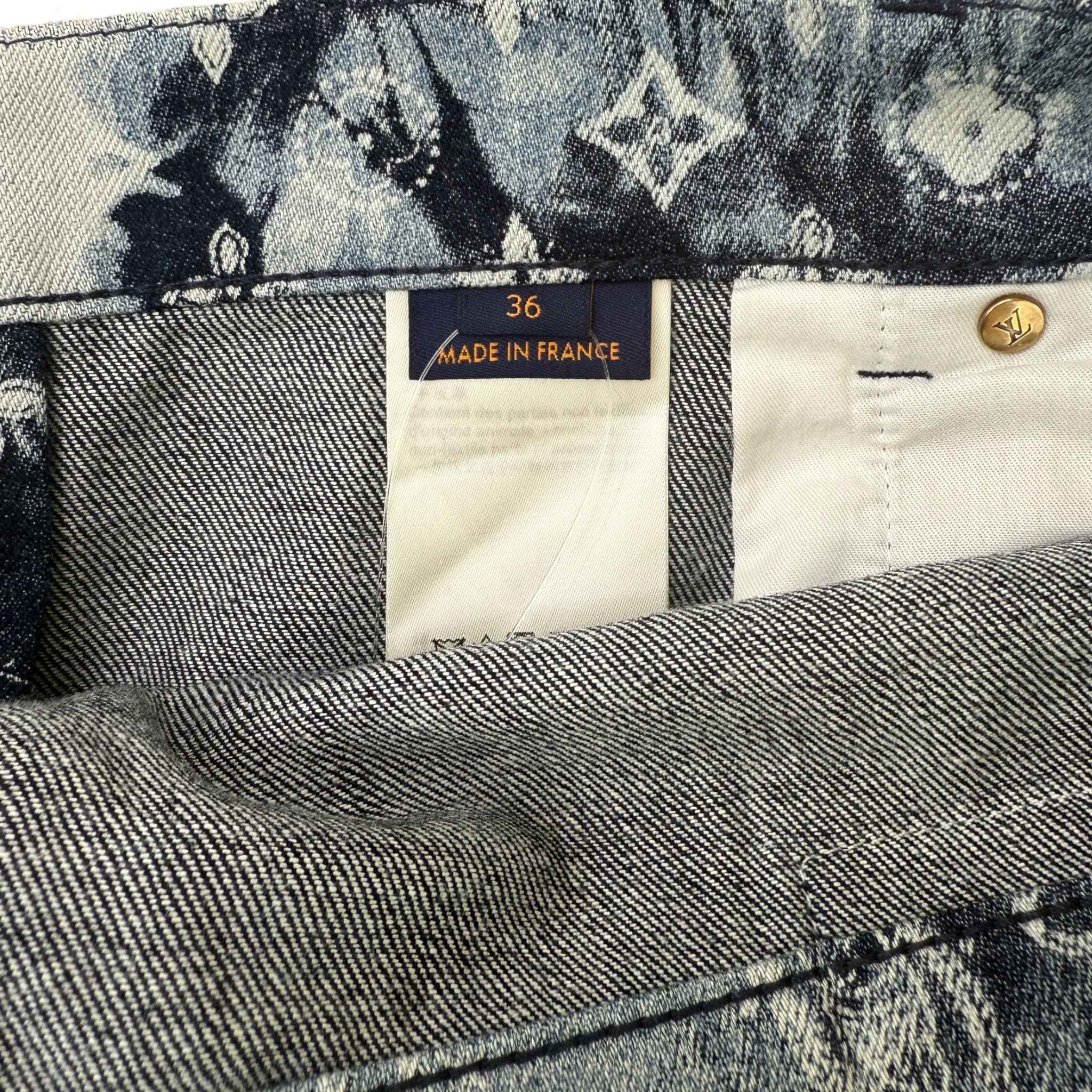 Men's Monogram Bandana Denim Shorts Navy Size Waist 36"