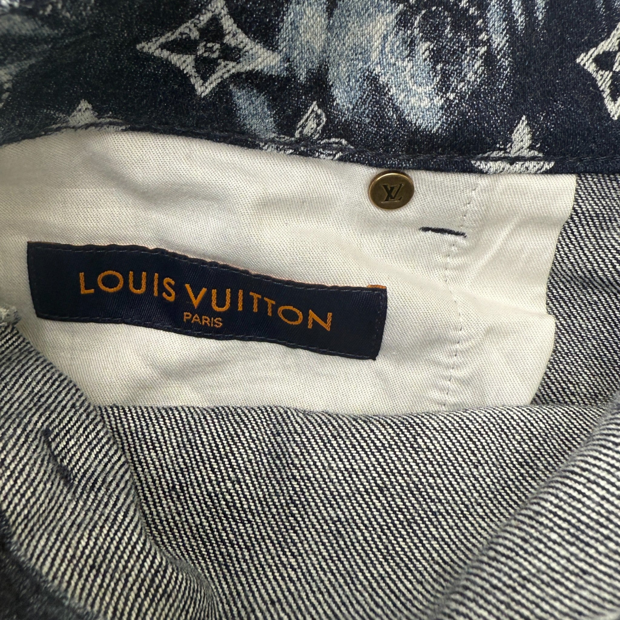 Men's Monogram Bandana Denim Shorts Navy Size Waist 36"