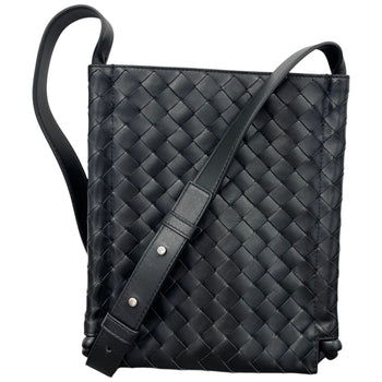 Men's Intreccio Woven Flat Loop Small Messenger Bag Black