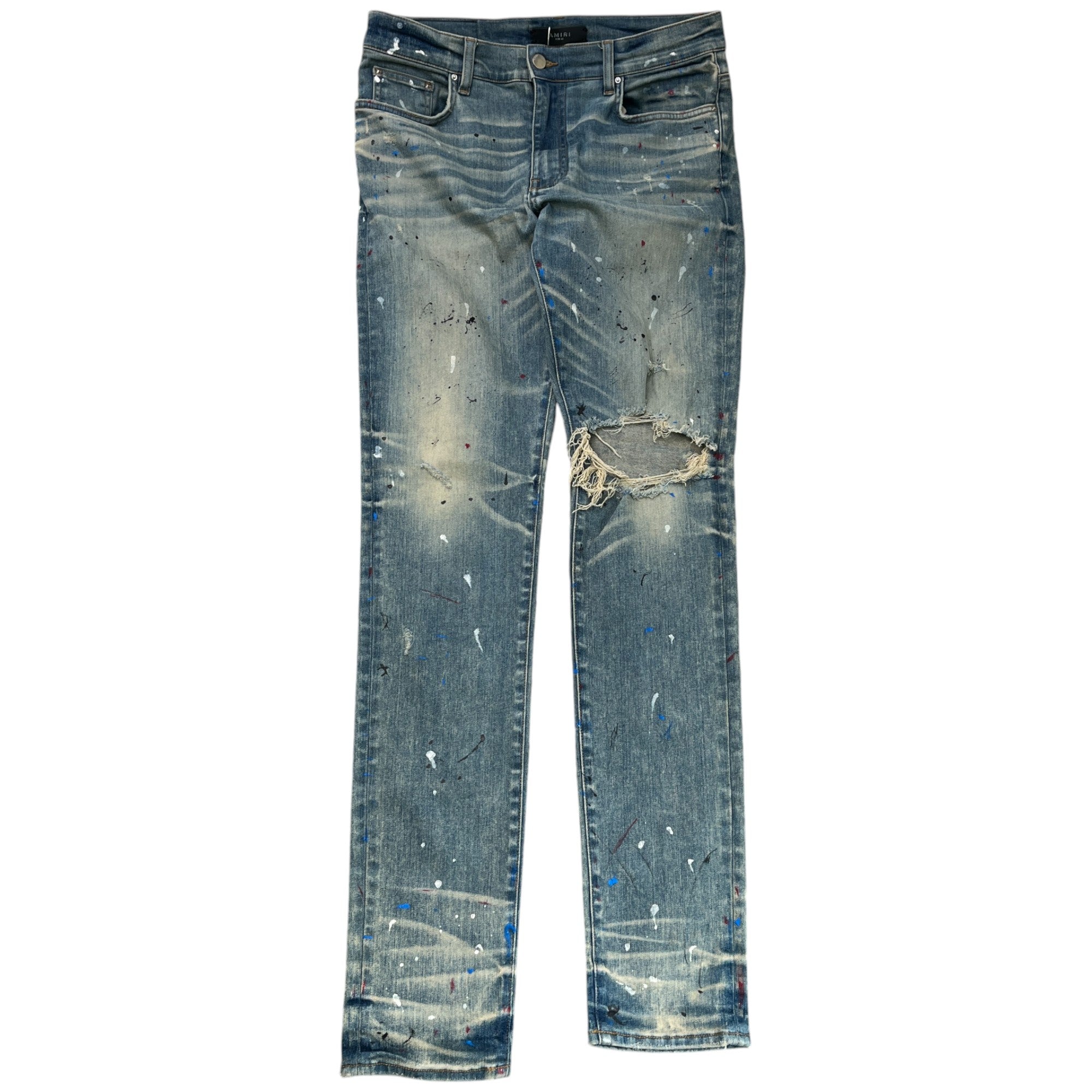 Men's Paint Splatter Jeans Blue Size Waist 34"