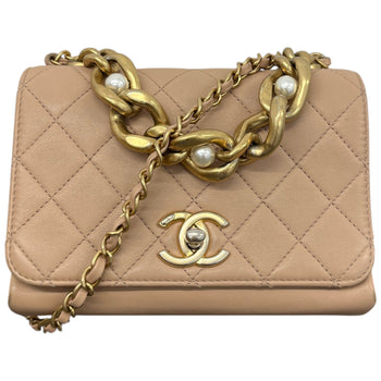 Women's Cc Pearl Chain Crossbody Flap Bag Pink