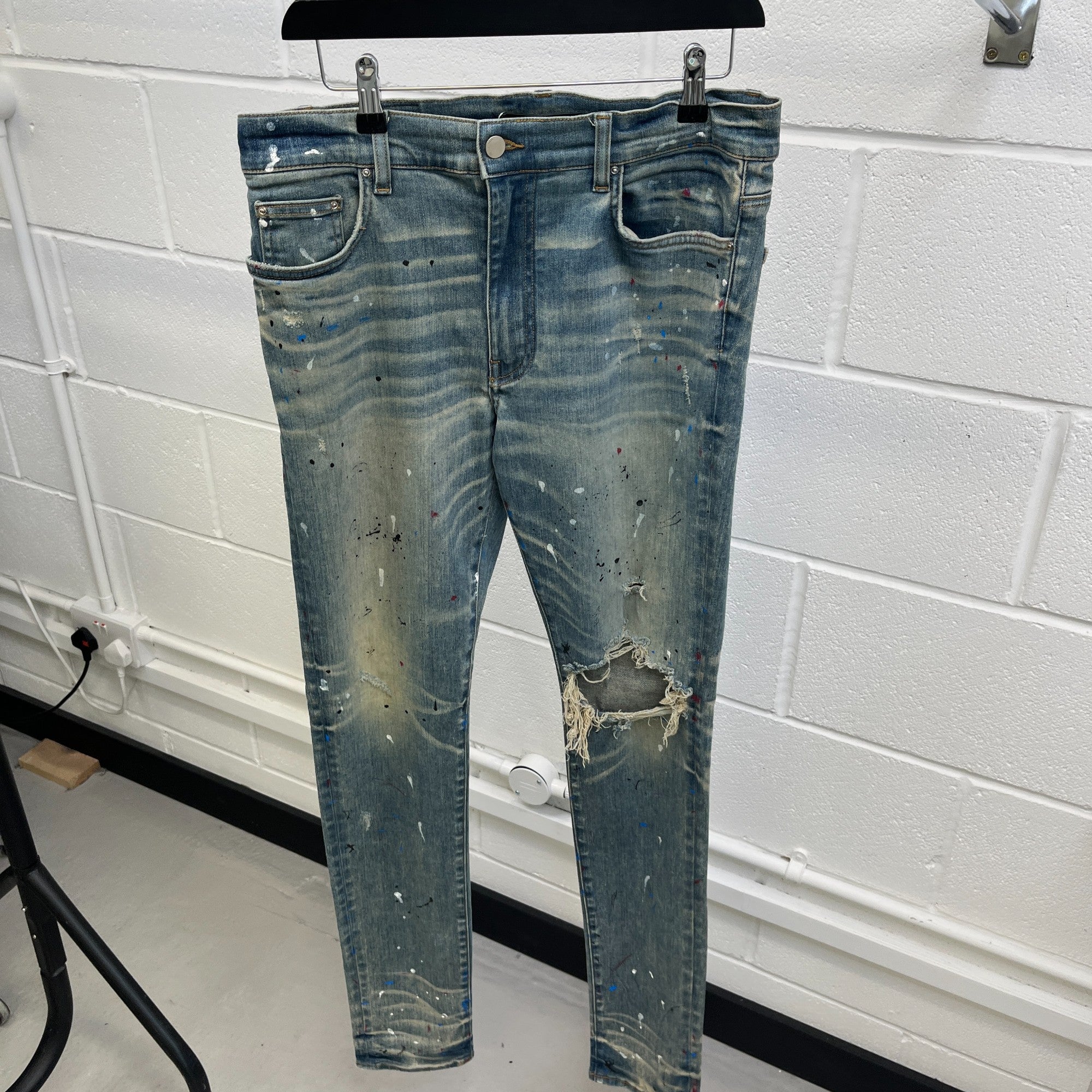 Men's Paint Splatter Jeans Blue Size Waist 34"