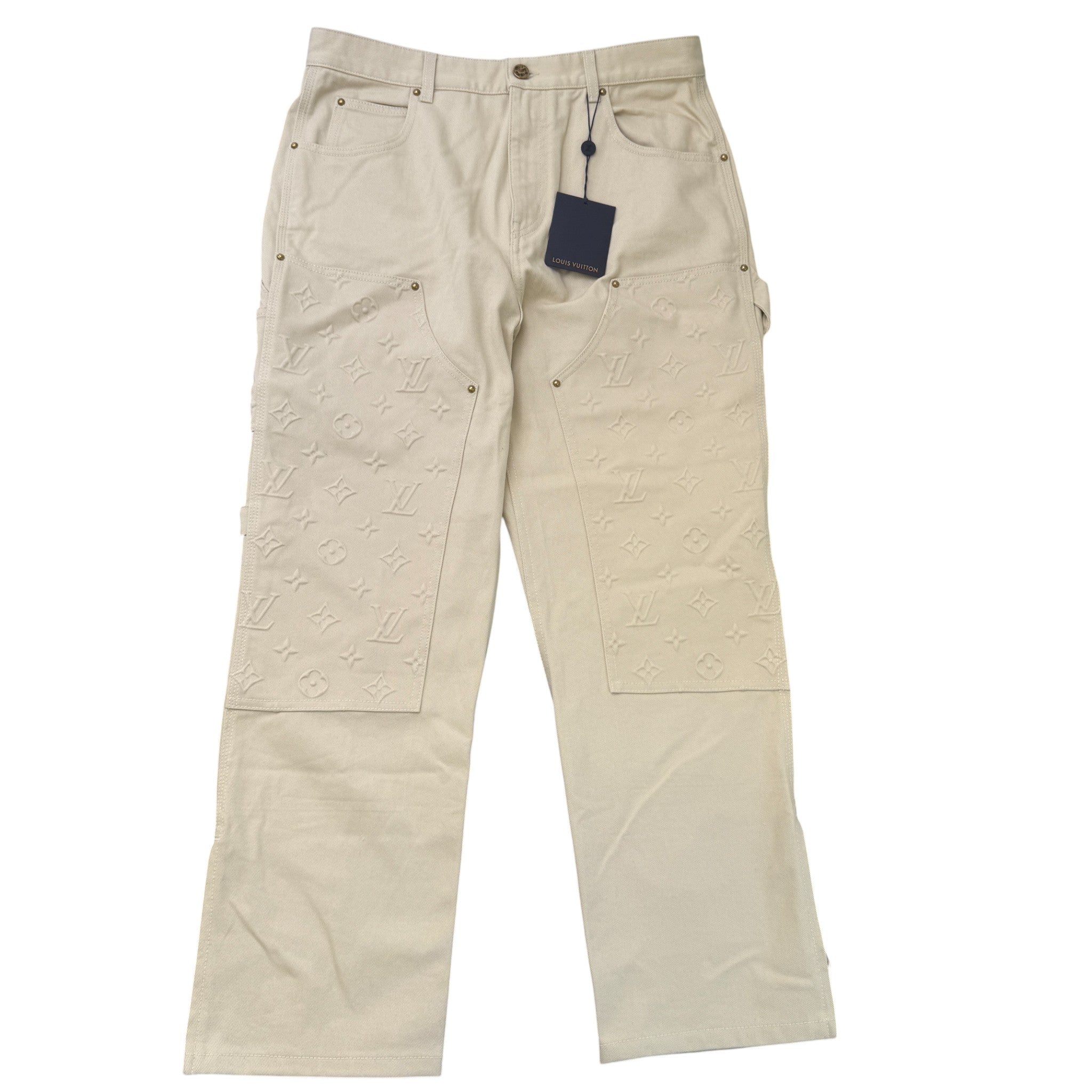 Men's Monogram Workwear Jeans Cream Size Waist 34"