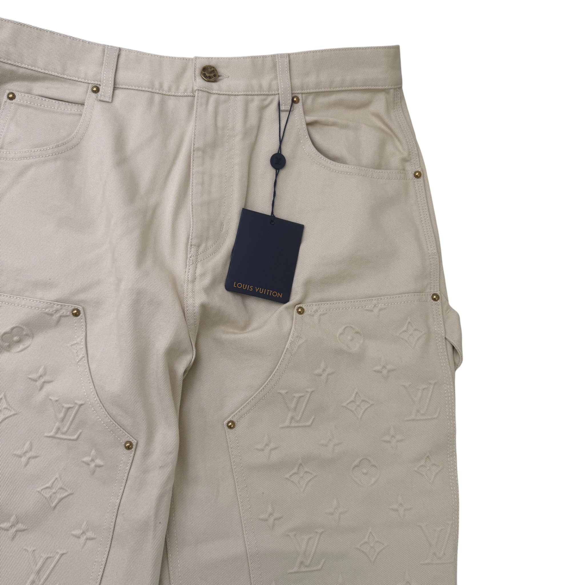 Men's Monogram Workwear Jeans Cream Size Waist 34"