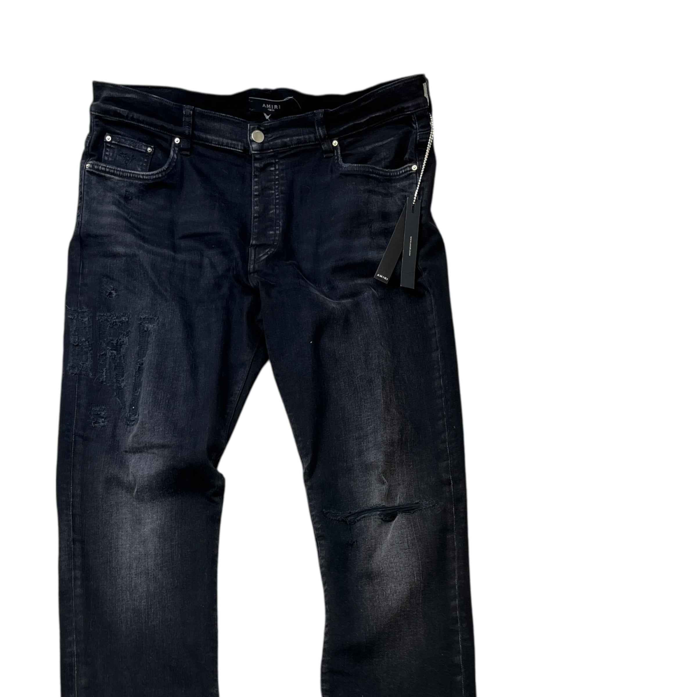 Men's Distressed Logo Jeans Black Size Waist 36"