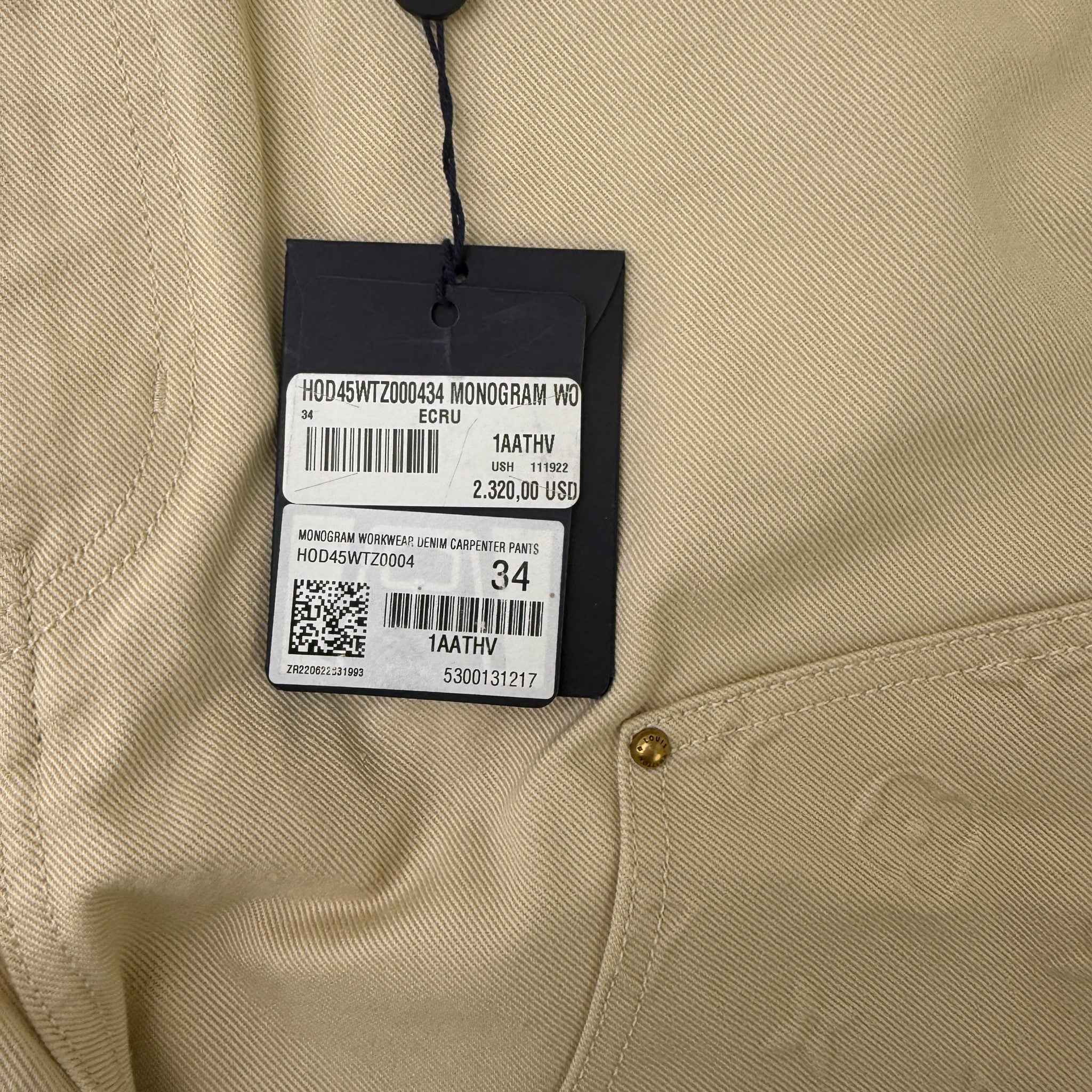 Men's Monogram Workwear Jeans Cream Size Waist 34"