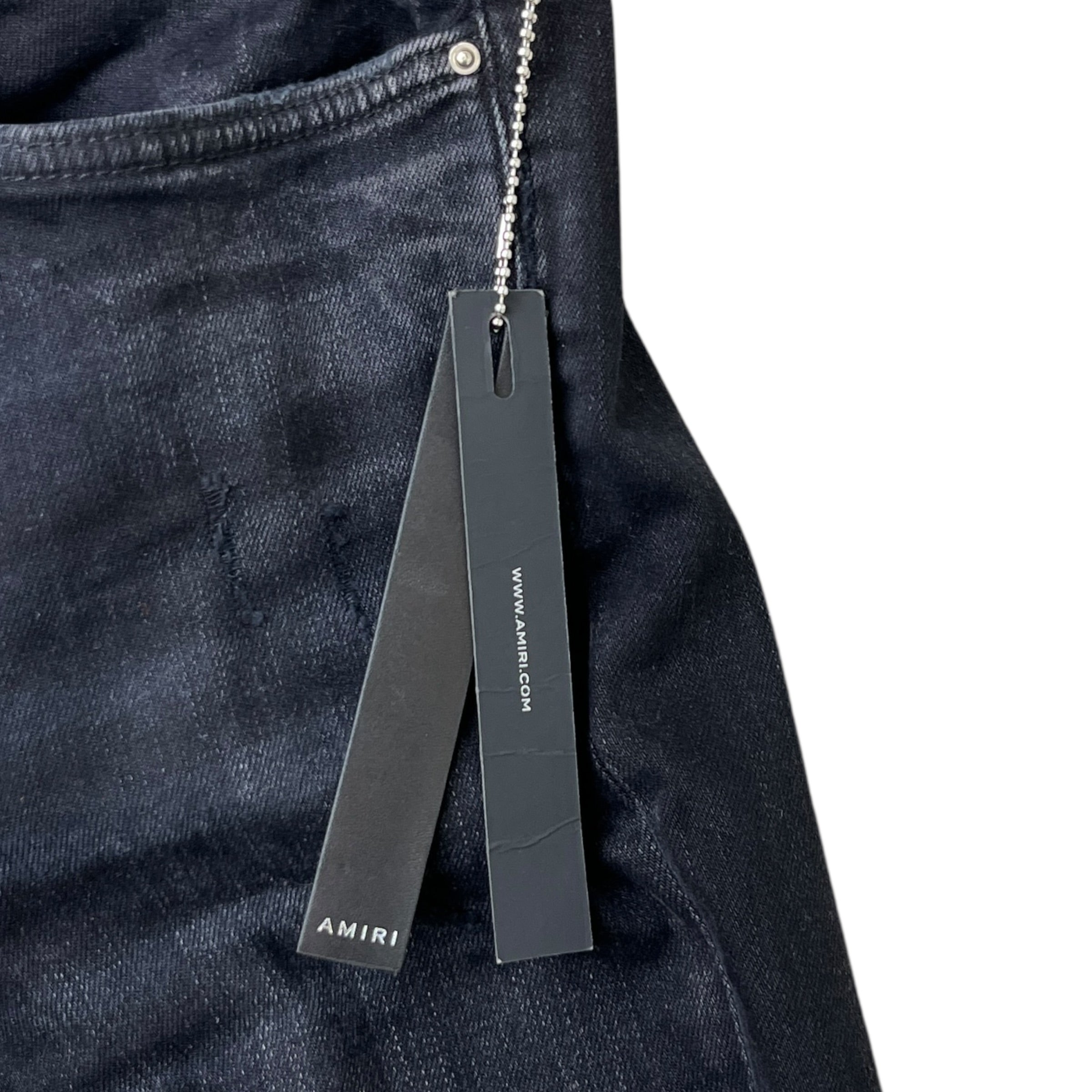 Men's Distressed Logo Jeans Black Size Waist 36"