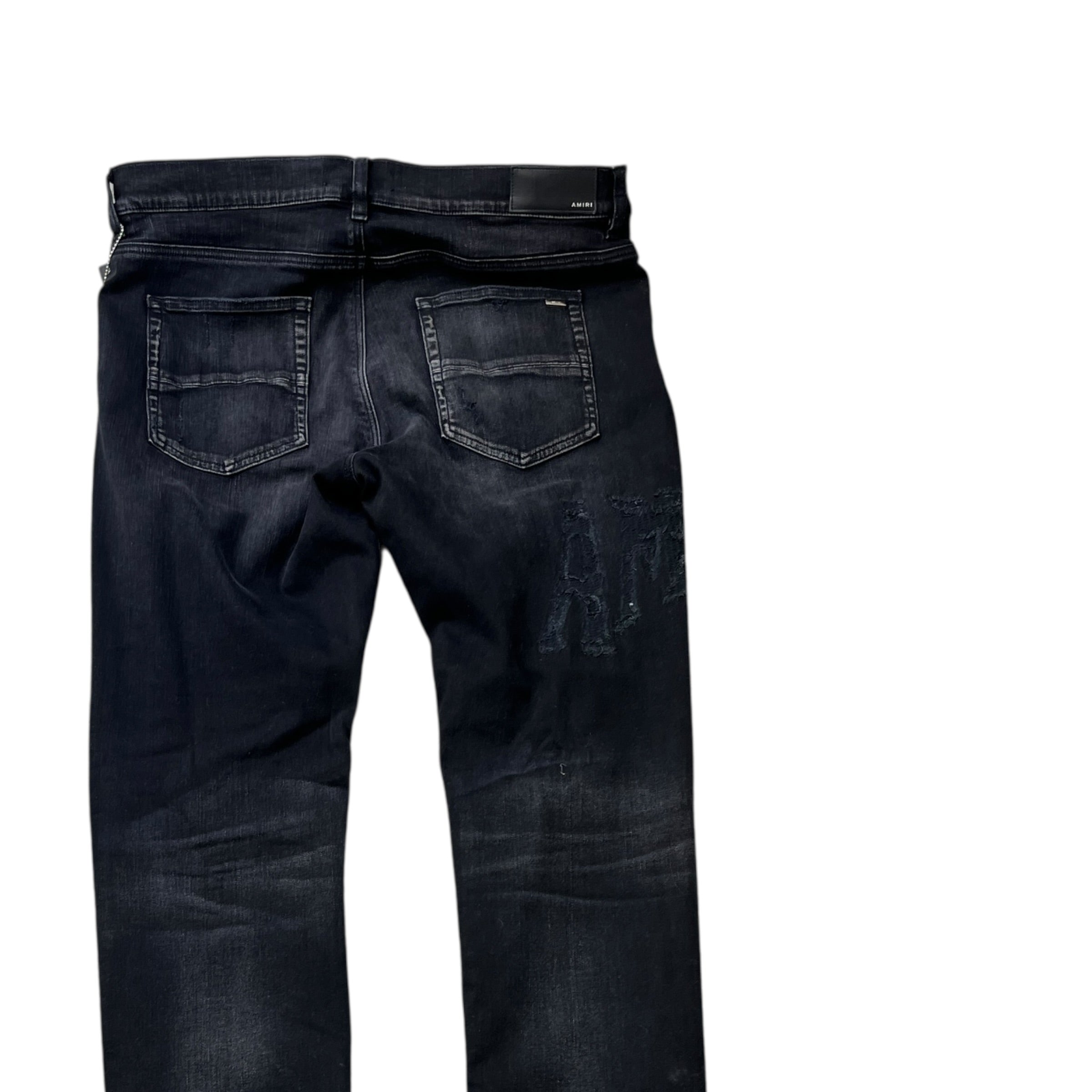 Men's Distressed Logo Jeans Black Size Waist 36"