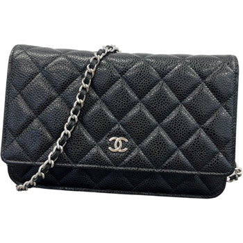 Women's Caviar Quilted Classic Wallet On Chain Crossbody Bag Black