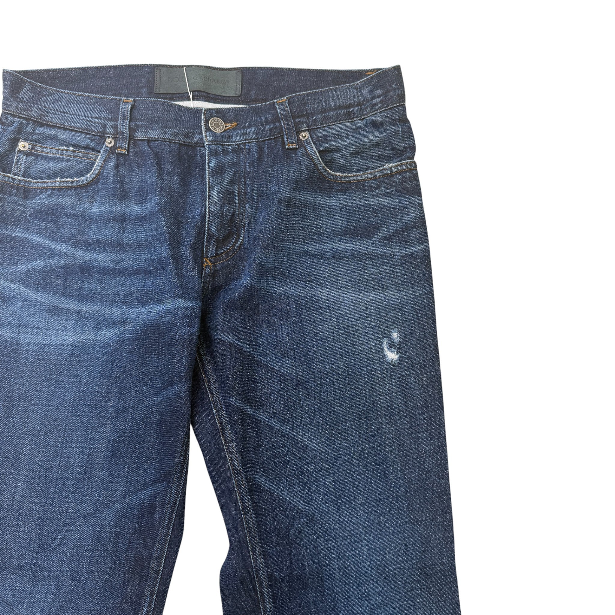 Men's Distressed Tag Logo Jeans Navy Size IT 50 / UK 34