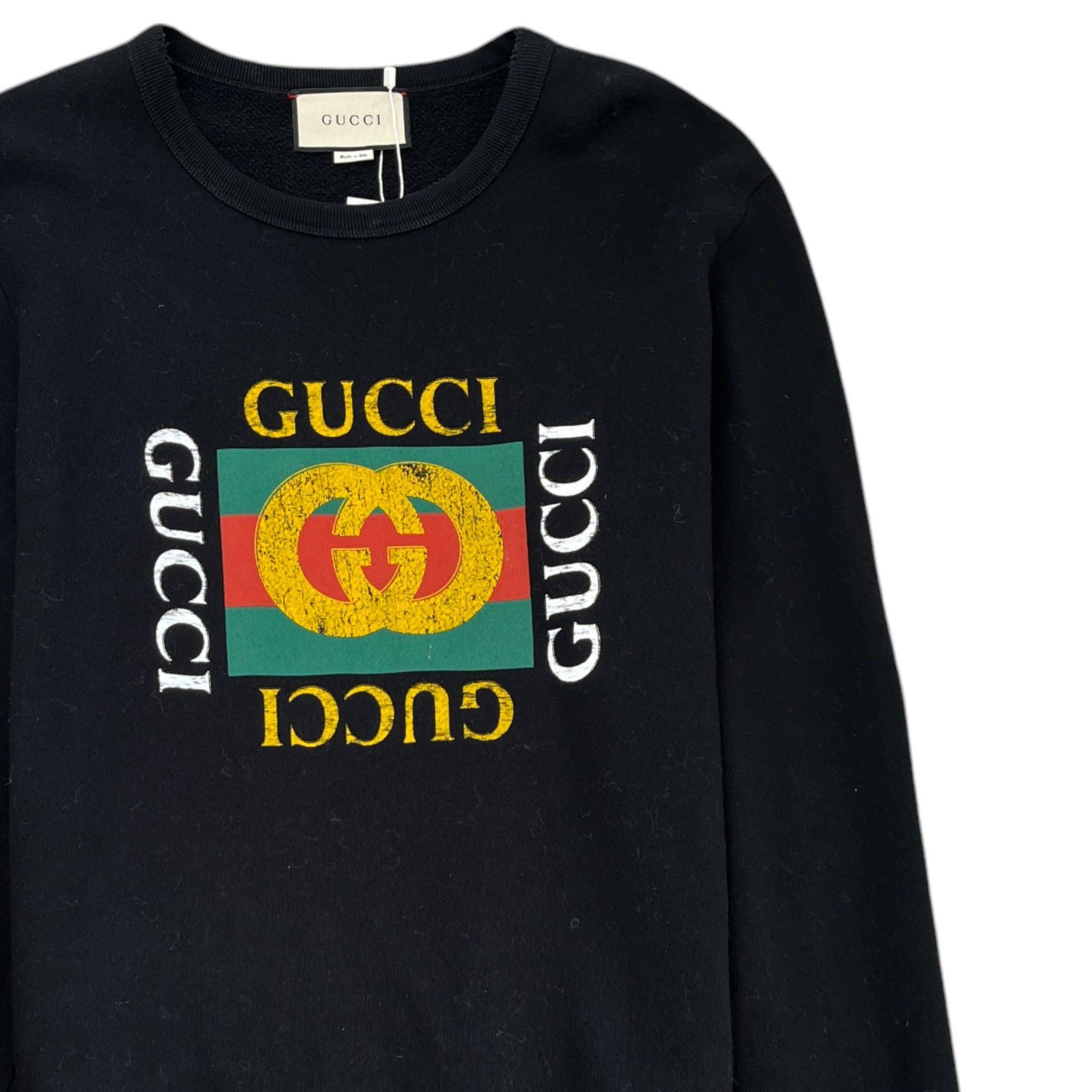 Men's Distressed Printed Logo Sweatshirt Black Size M