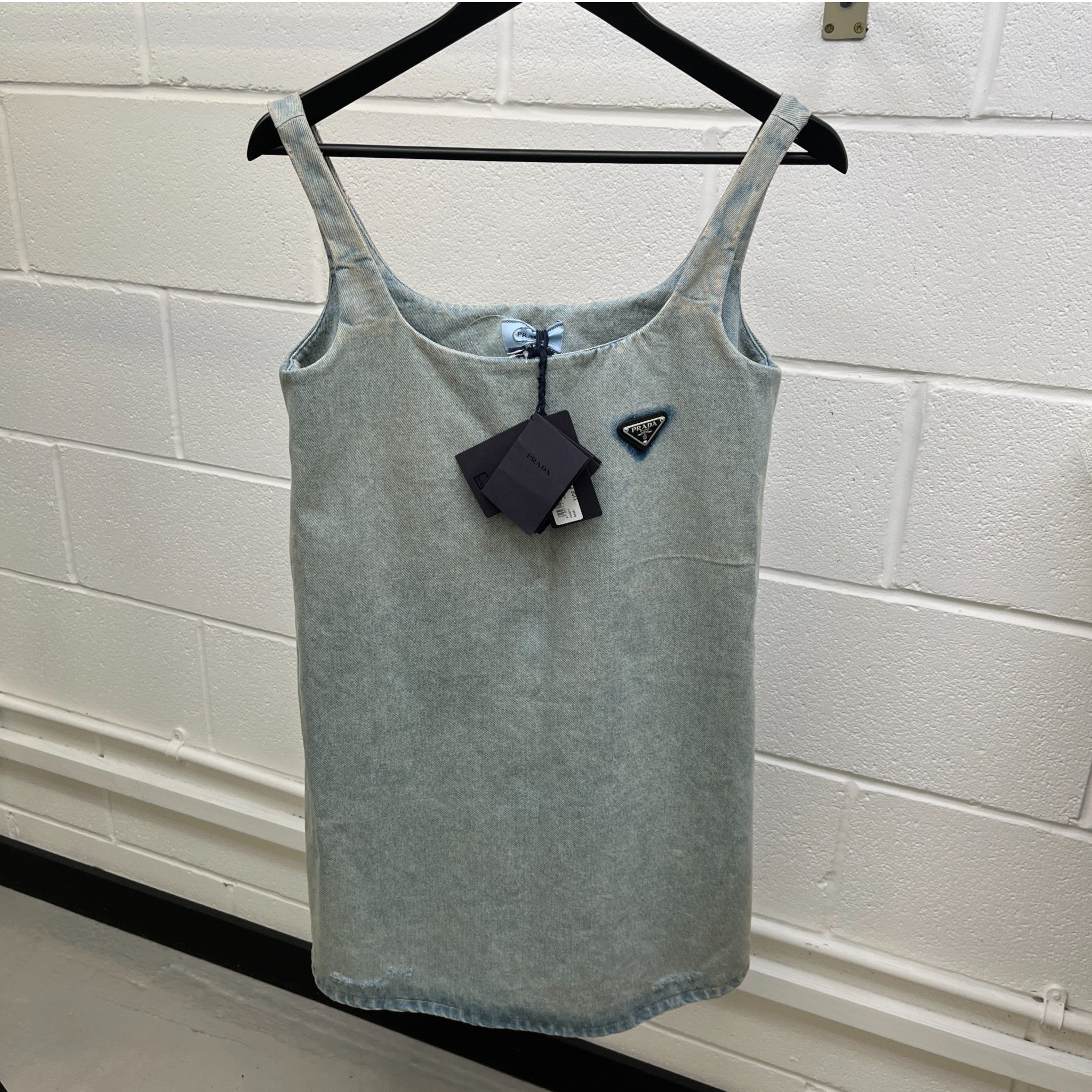 Women's Plaque Logo Denim Dress Skirts Blue Size XS