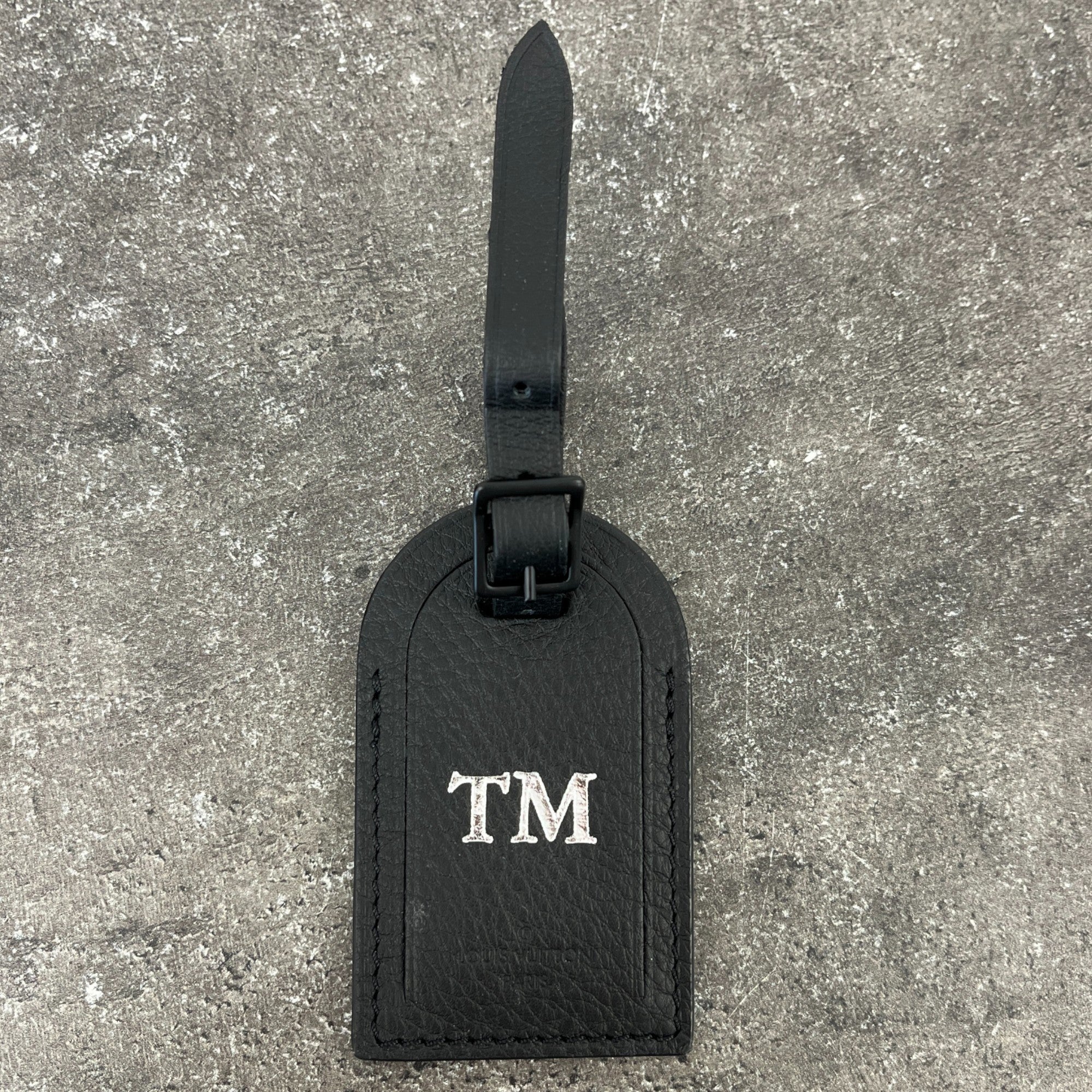 Tm Initails Black Leather Luggage Tag Black