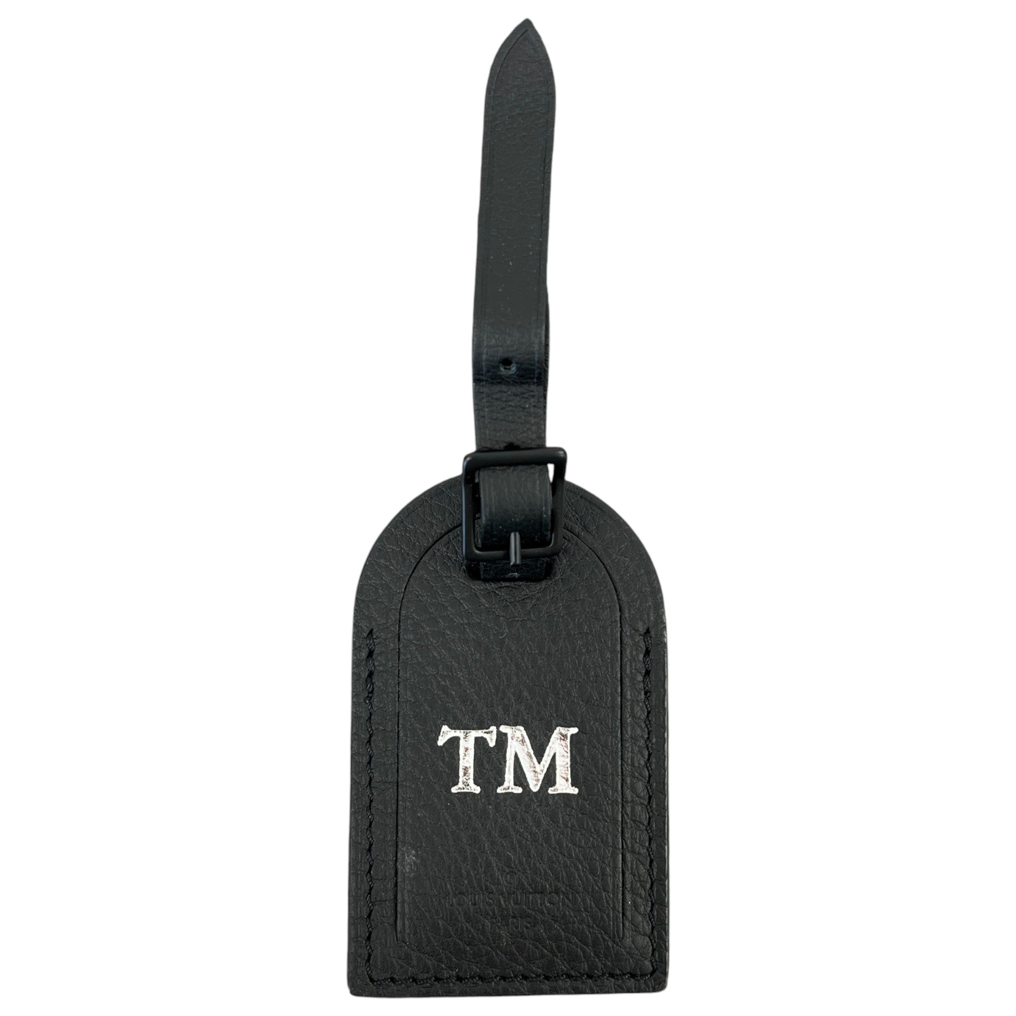 Tm Initails Black Leather Luggage Tag Black