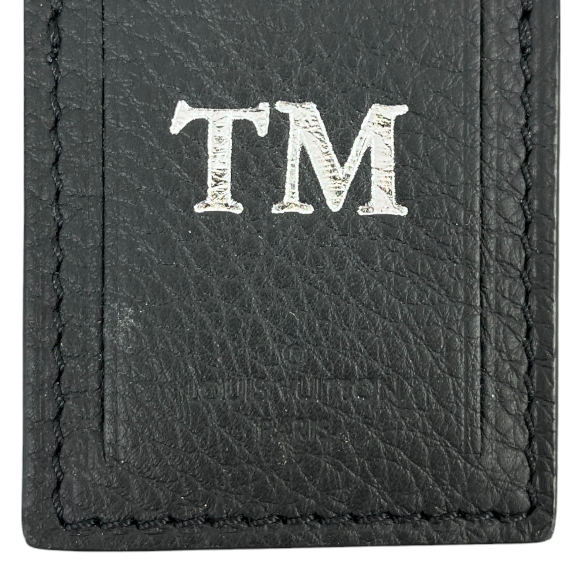 Tm Initails Black Leather Luggage Tag Black