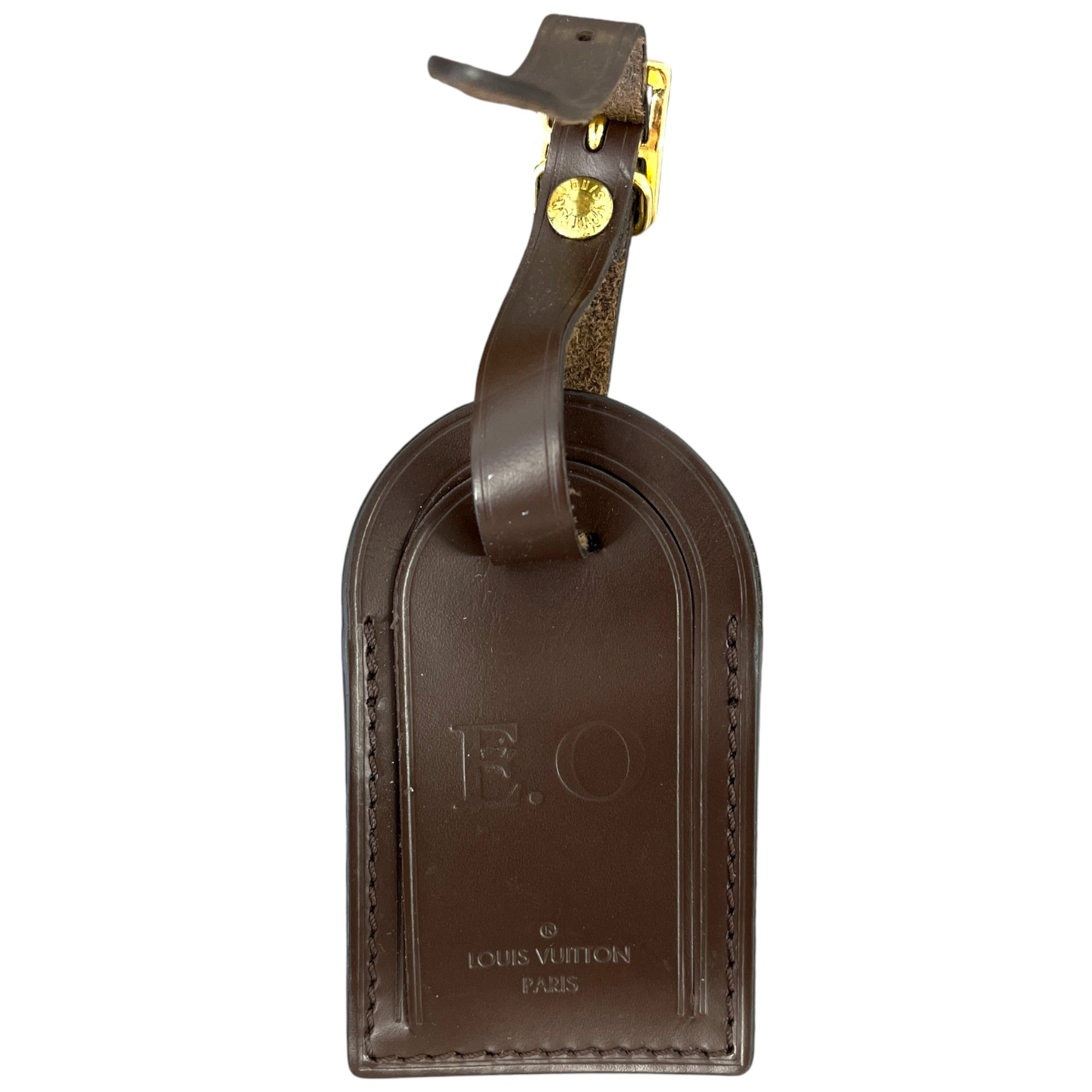 Eo Embossed Initials Luggage Tag Brown