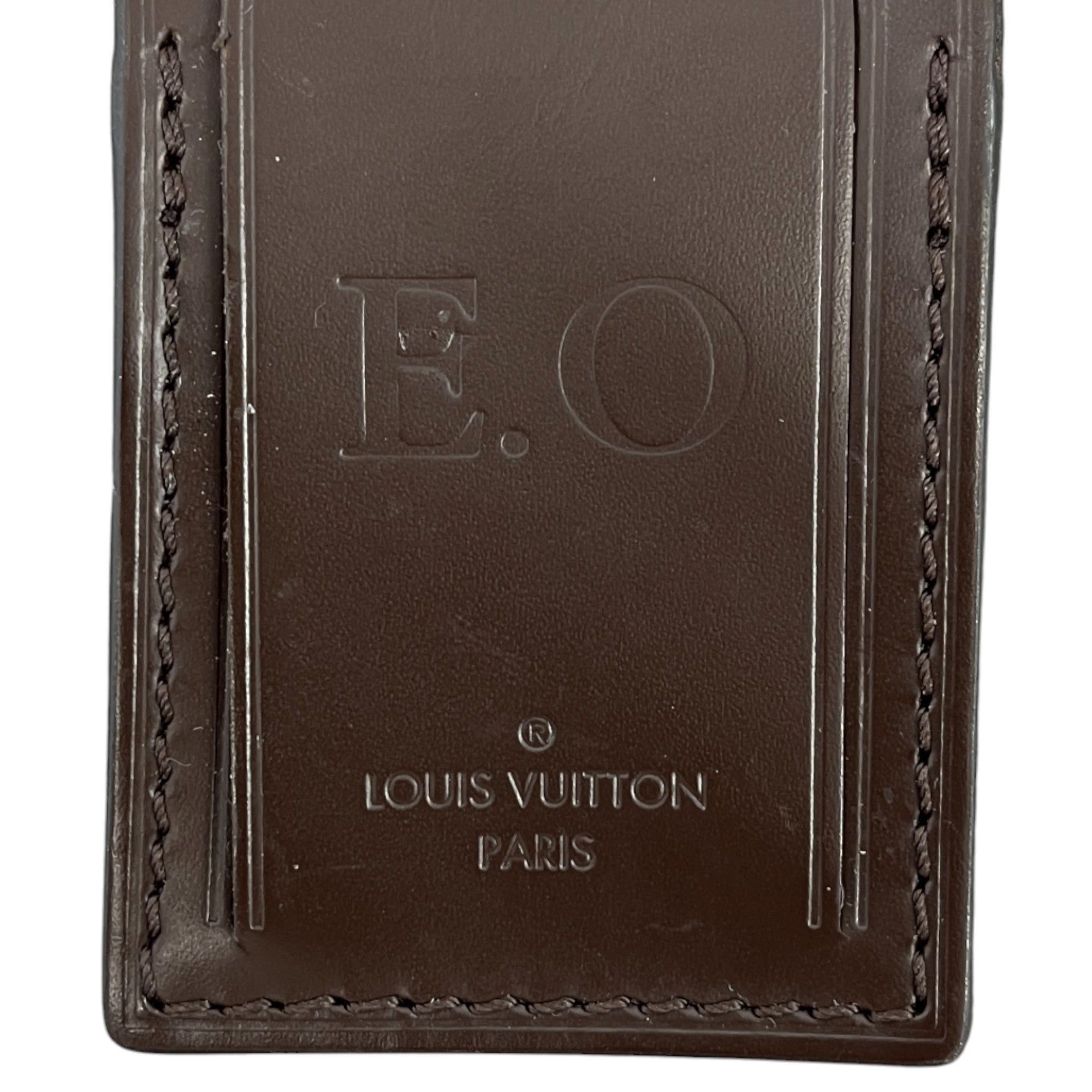 Eo Embossed Initials Luggage Tag Brown
