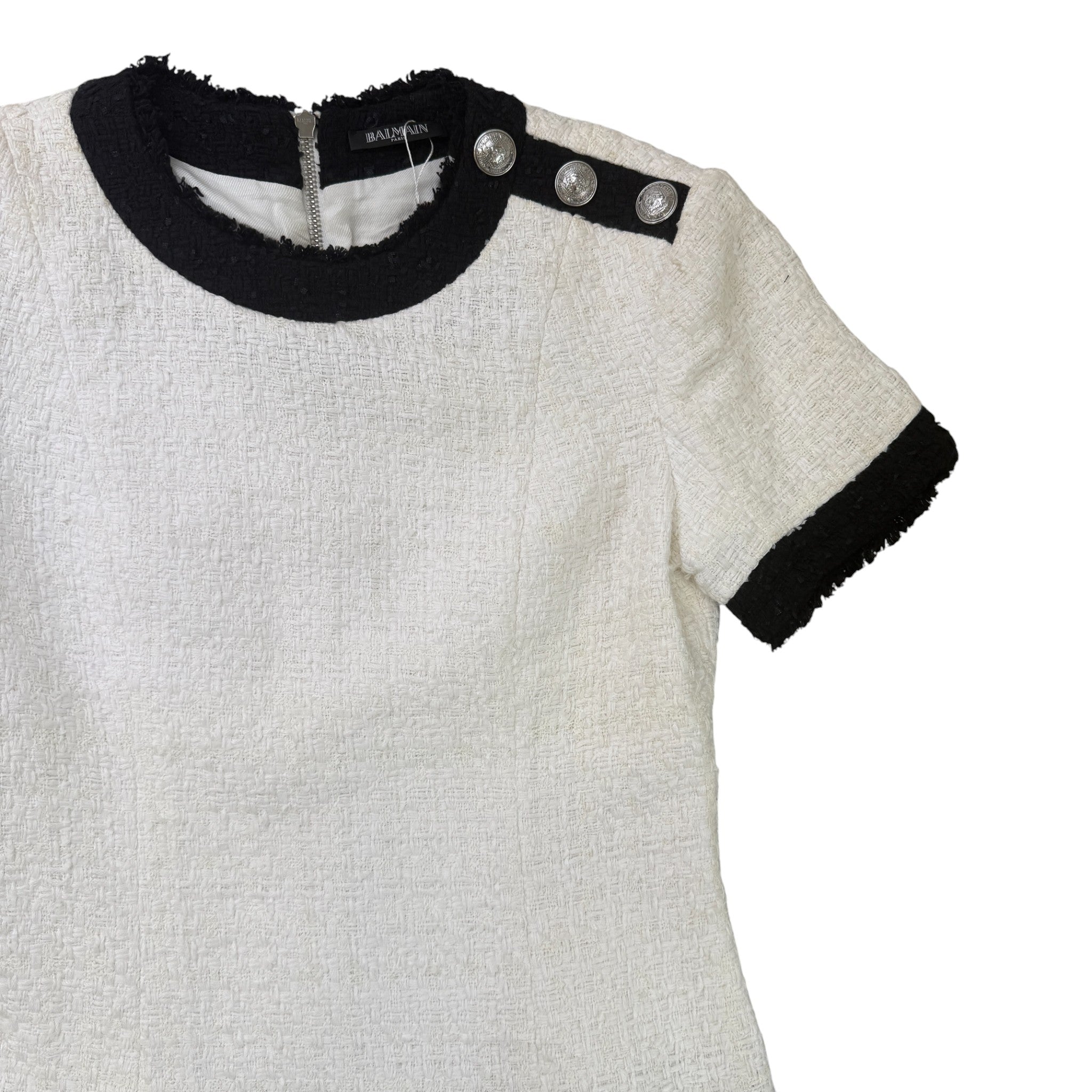 Women's Tweed Short Sleeve Size Fr 40 / Uk 12 Top White Size M