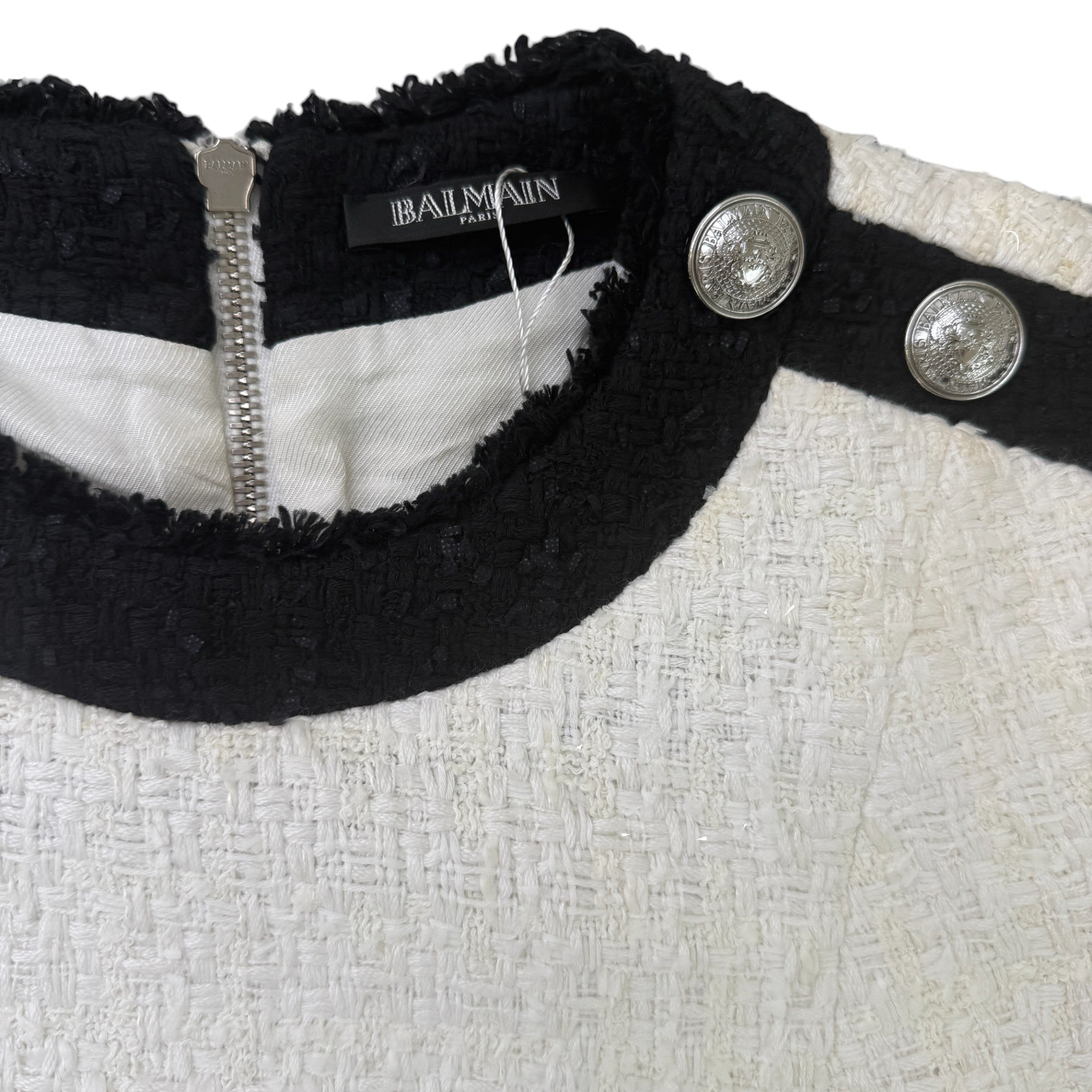 Women's Tweed Short Sleeve Size Fr 40 / Uk 12 Top White Size M