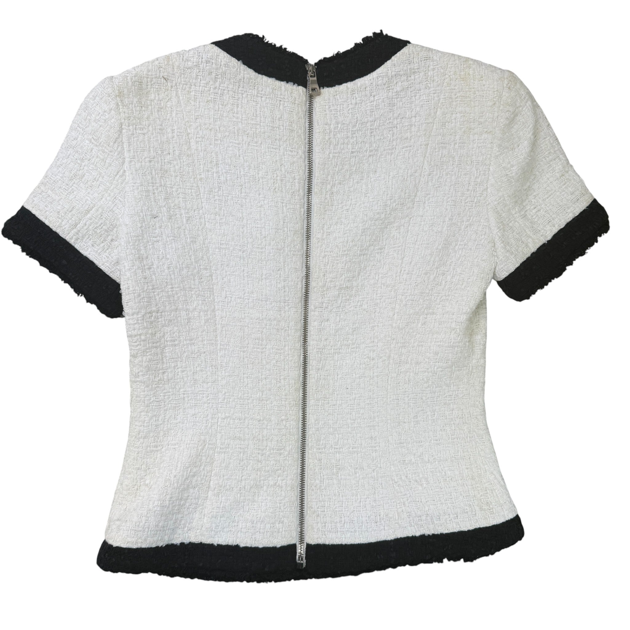 Women's Tweed Short Sleeve Size Fr 40 / Uk 12 Top White Size M