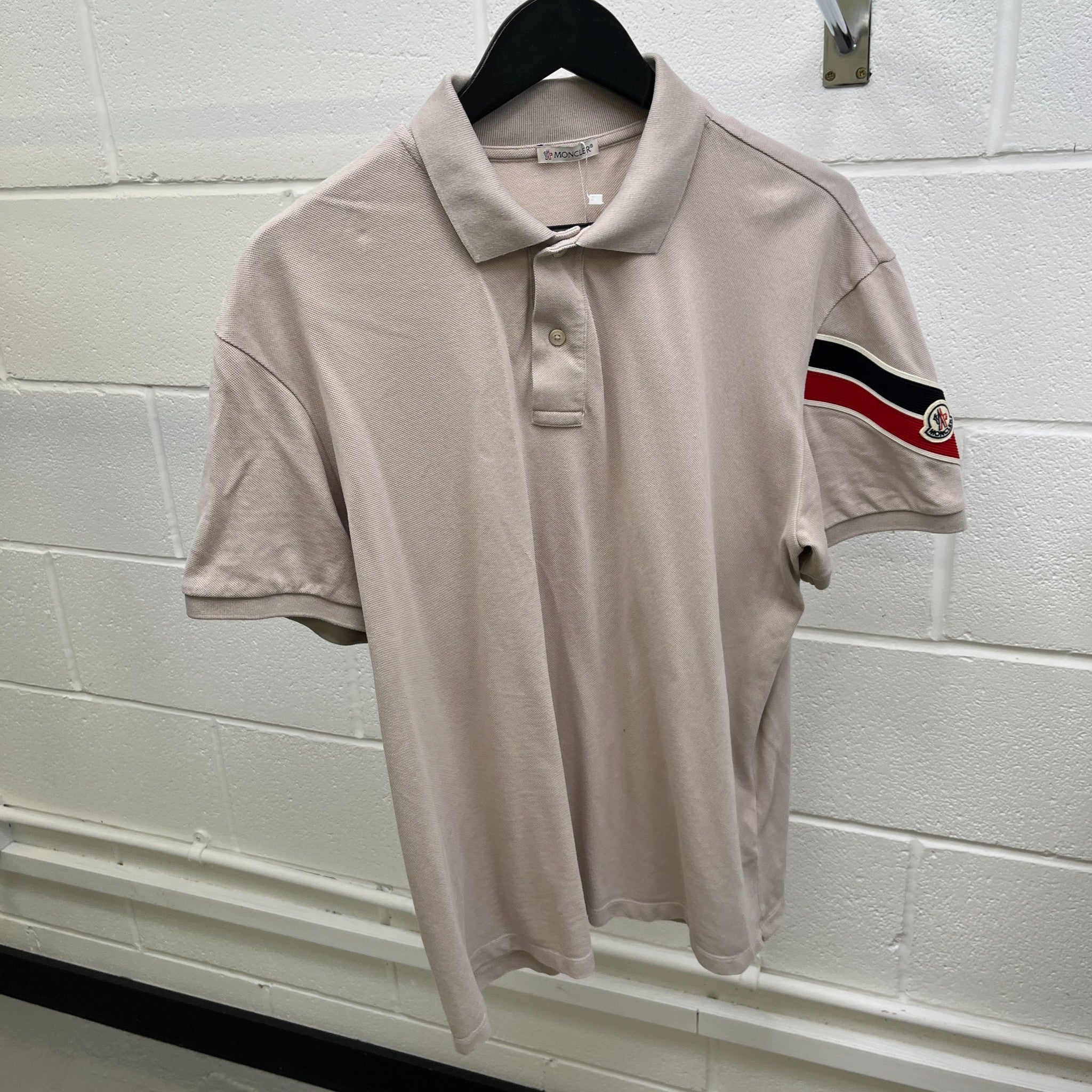 Men's Tricolour Logo Patch Polo Shirt Grey Size L