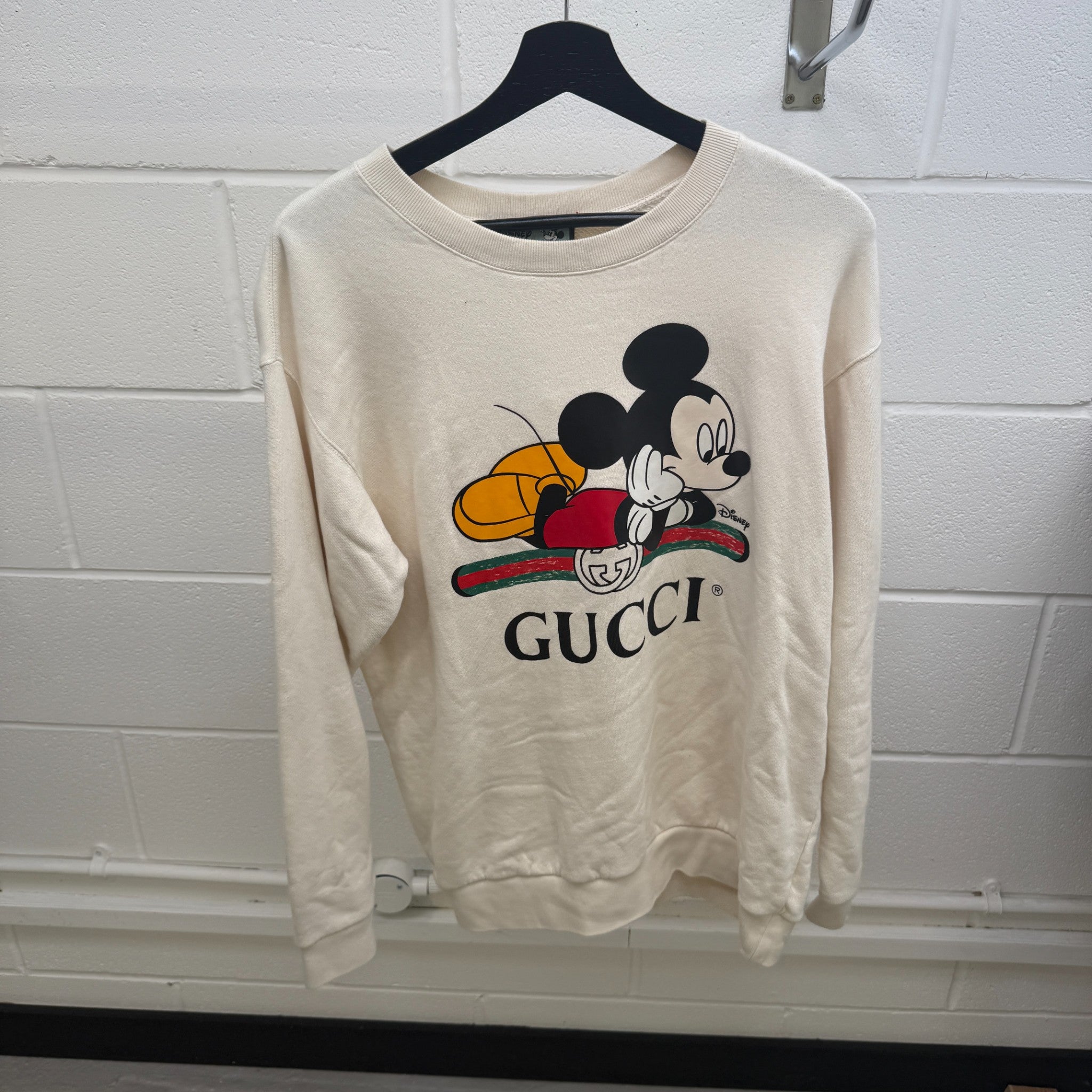 Men's X Disney Mickey Mouse Print Jumper Cream Size M