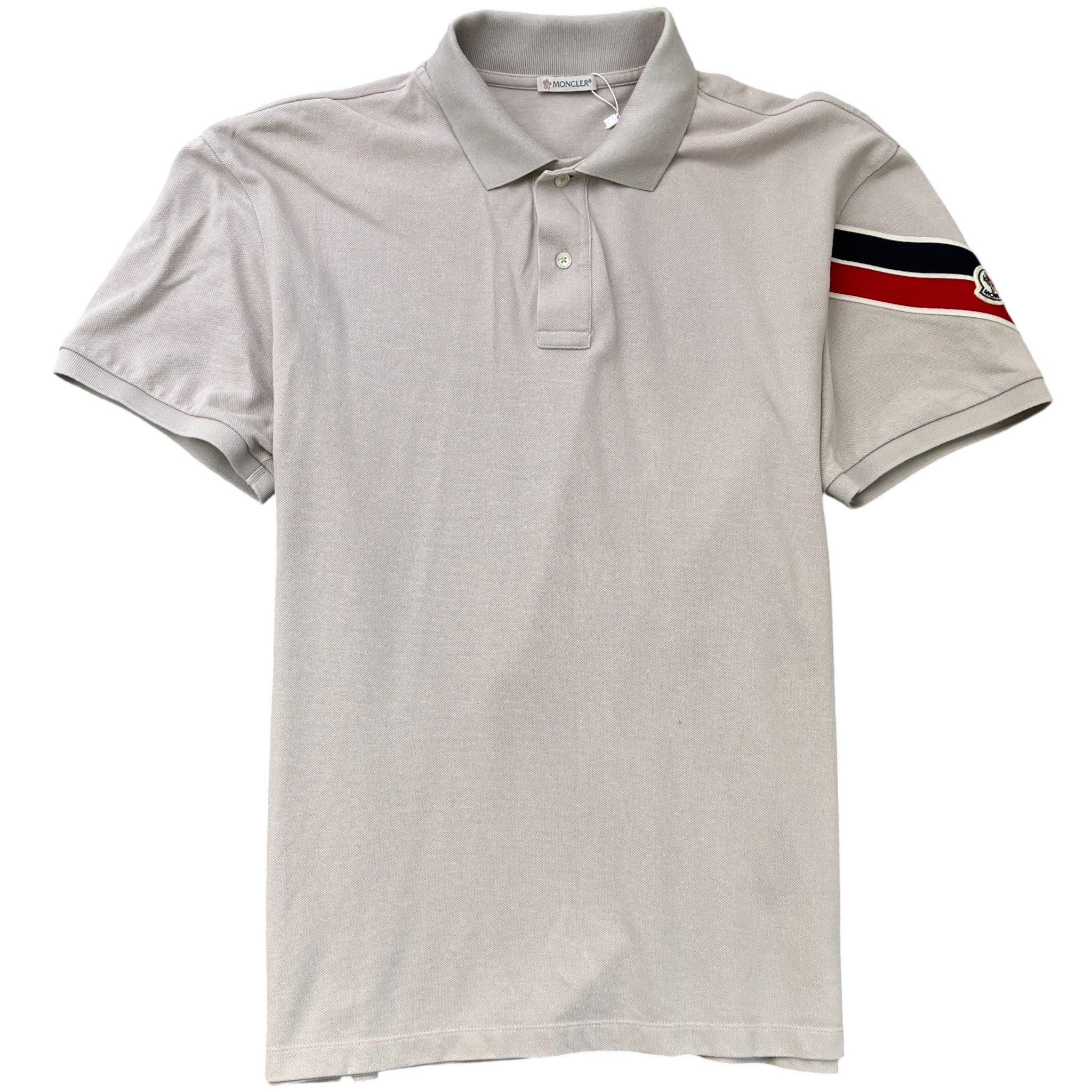 Men's Tricolour Logo Patch Polo Shirt Grey Size L