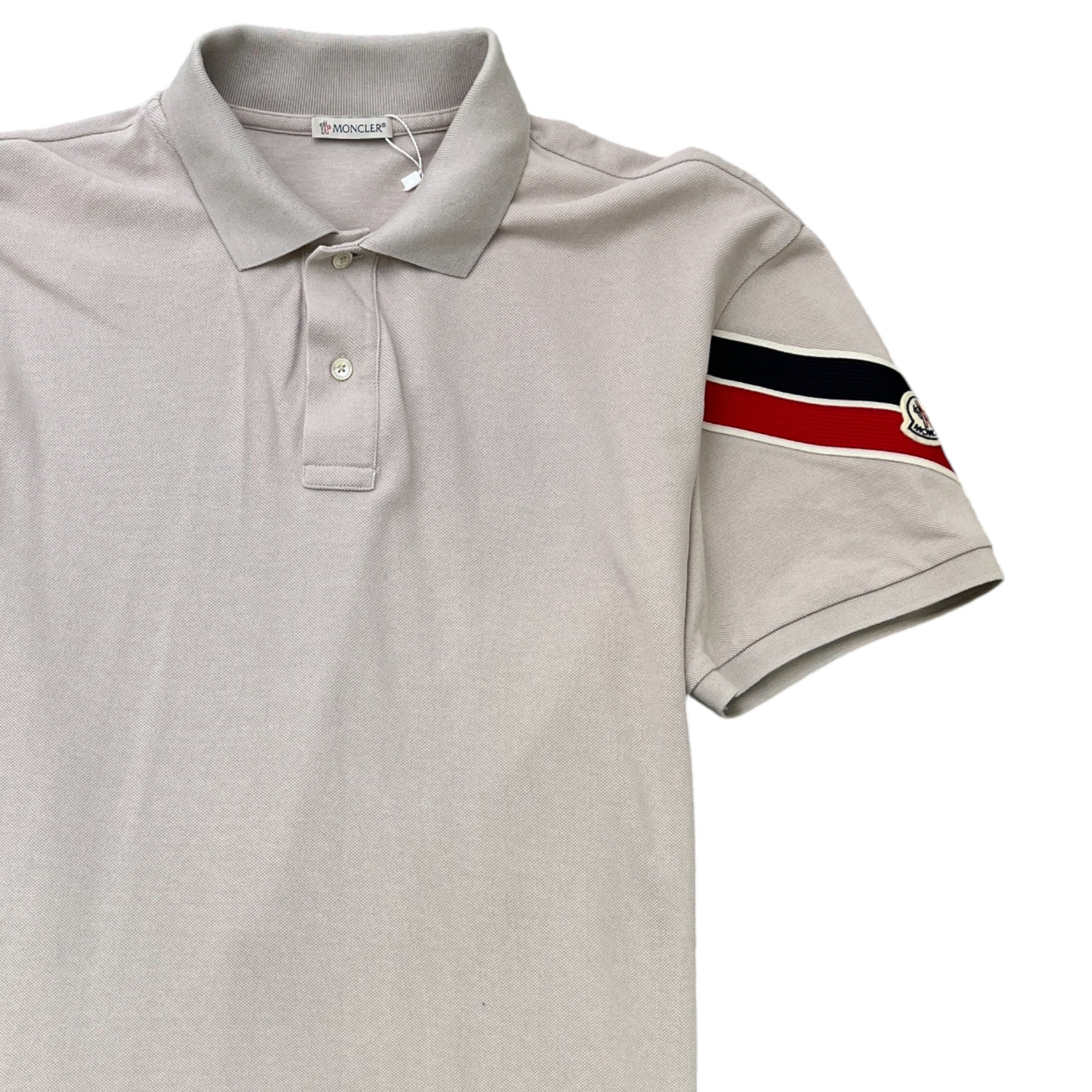 Men's Tricolour Logo Patch Polo Shirt Grey Size L