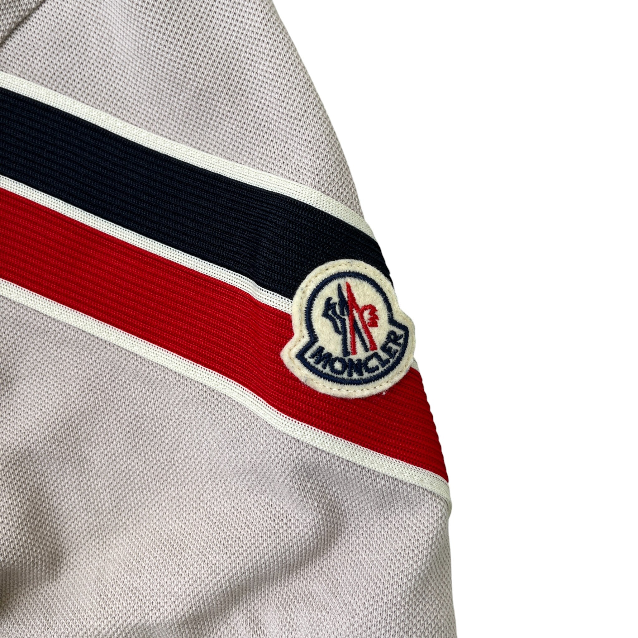 Men's Tricolour Logo Patch Polo Shirt Grey Size L