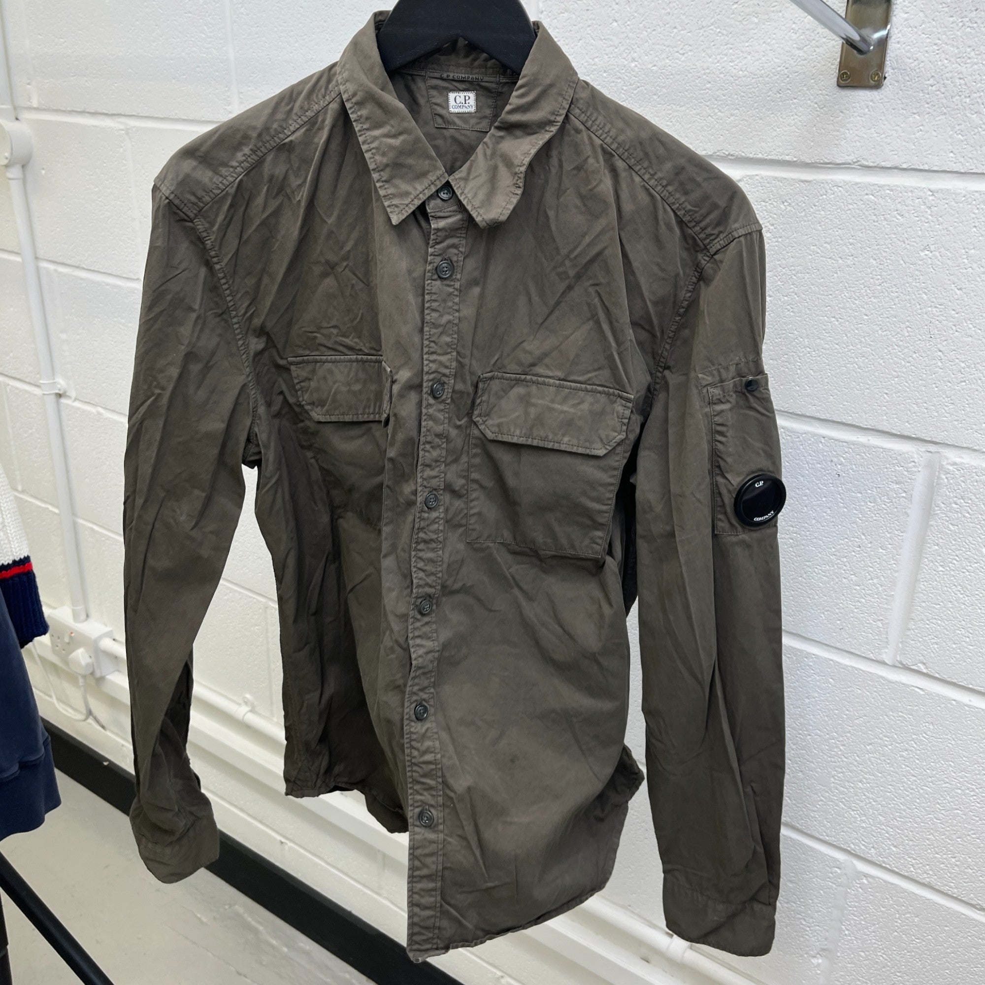 Men's Lens Logo Long Sleeve Shirt Khaki Size M