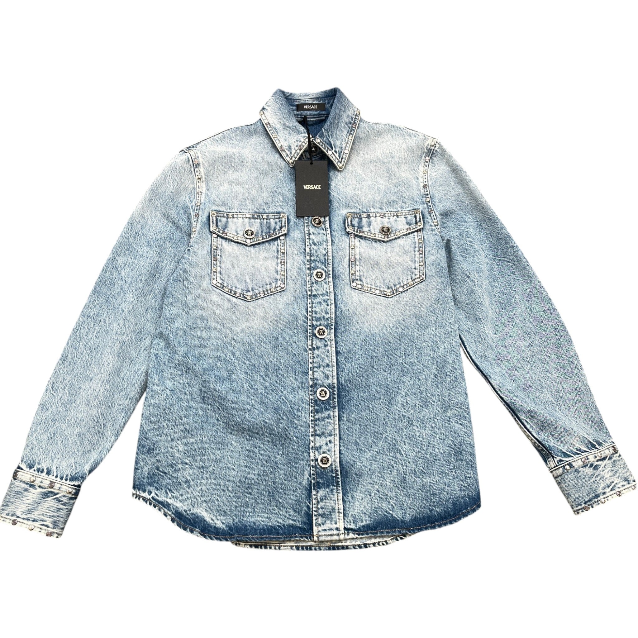 Men's Medusa Head Denim Long Sleeve Shirt Blue Size IT 46 / UK S