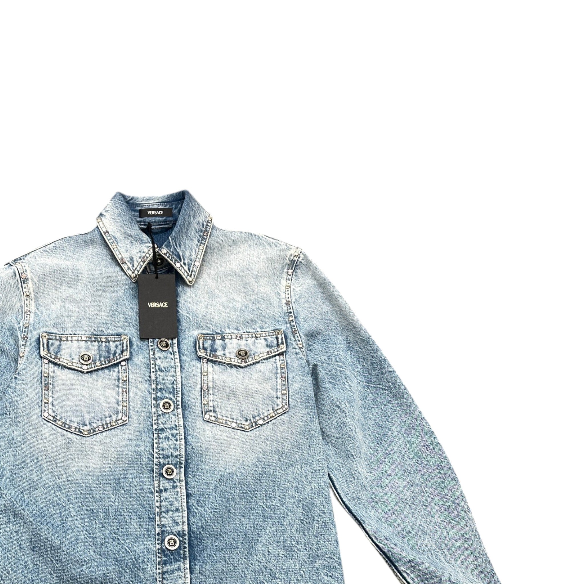 Men's Medusa Head Denim Long Sleeve Shirt Blue Size IT 46 / UK S