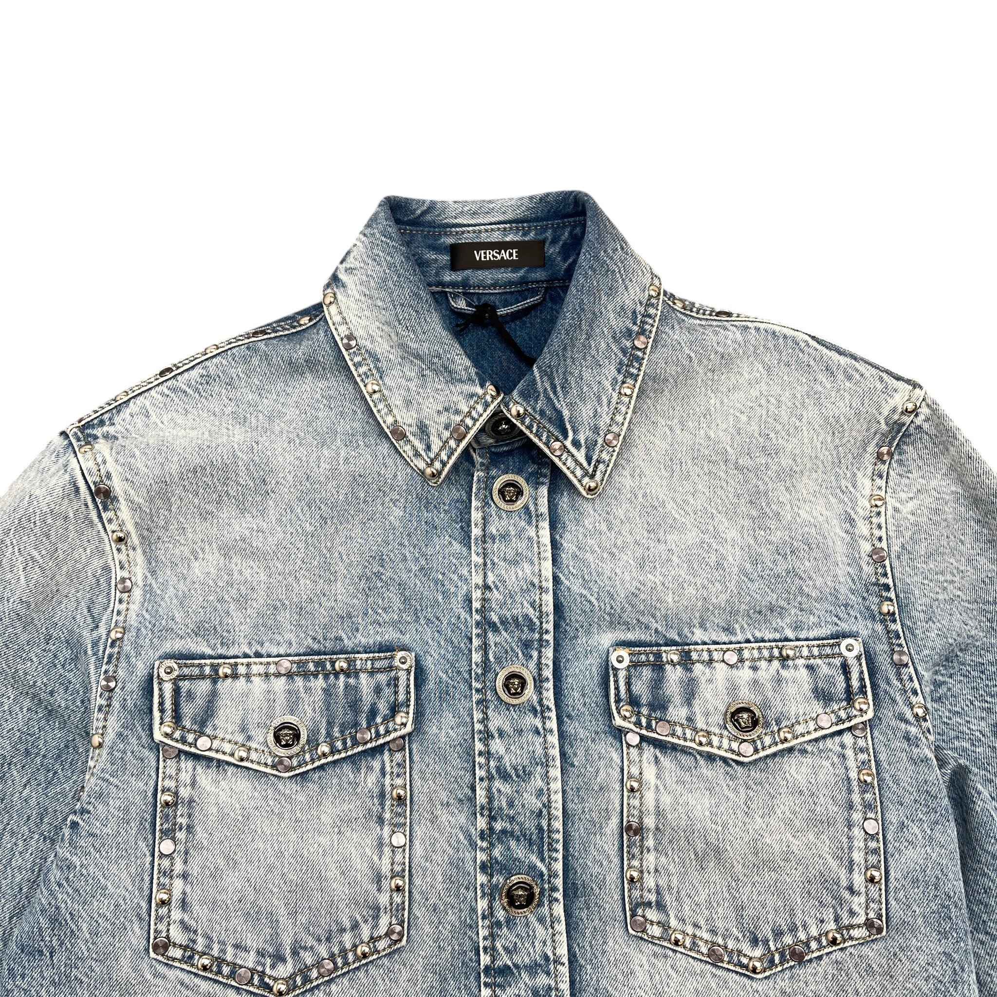 Men's Medusa Head Denim Long Sleeve Shirt Blue Size IT 46 / UK S