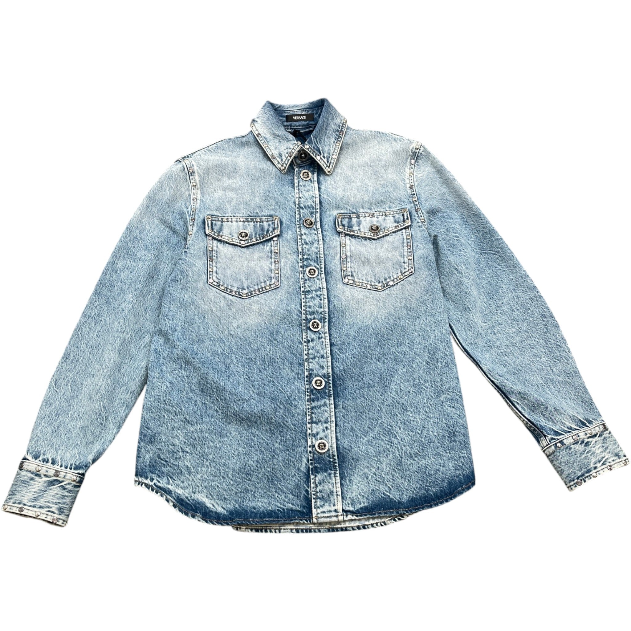 Men's Medusa Head Denim Long Sleeve Shirt Blue Size IT 46 / UK S