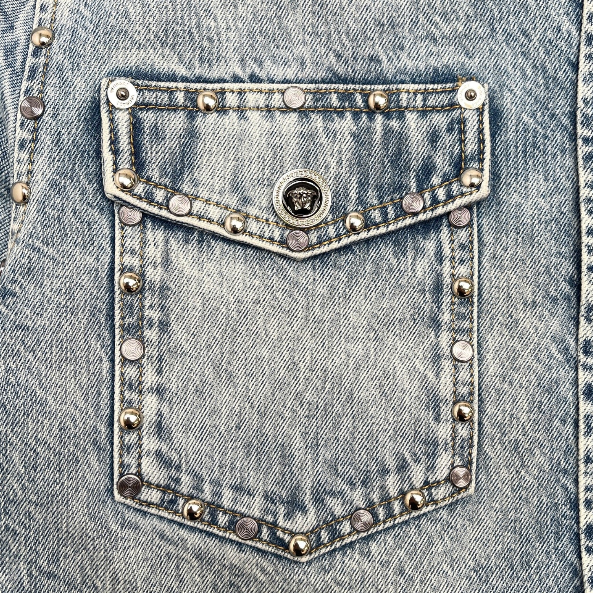 Men's Medusa Head Denim Long Sleeve Shirt Blue Size IT 46 / UK S