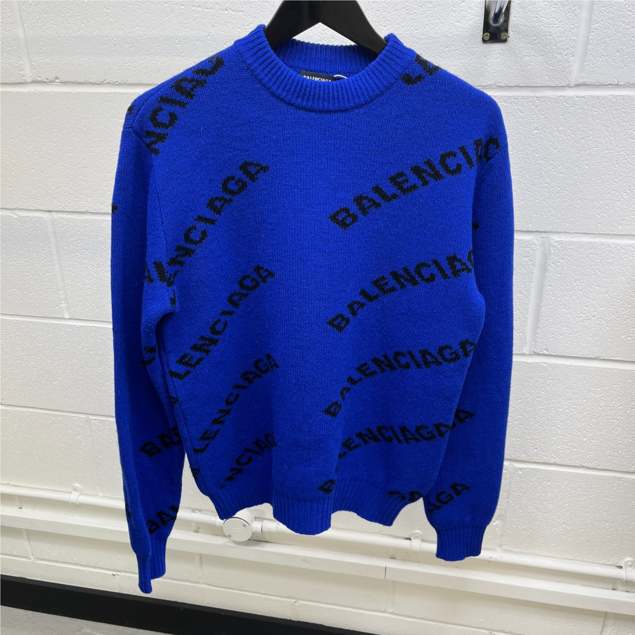 Men's Logo Print Jumper Blue Size XS